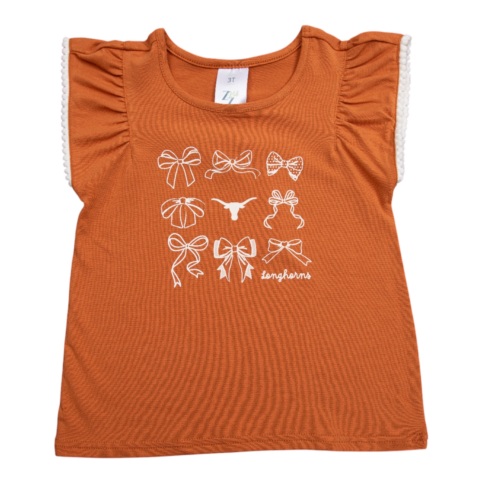 Toddler Texas Longhorns Ruffle Sleeve Bow Print Tee