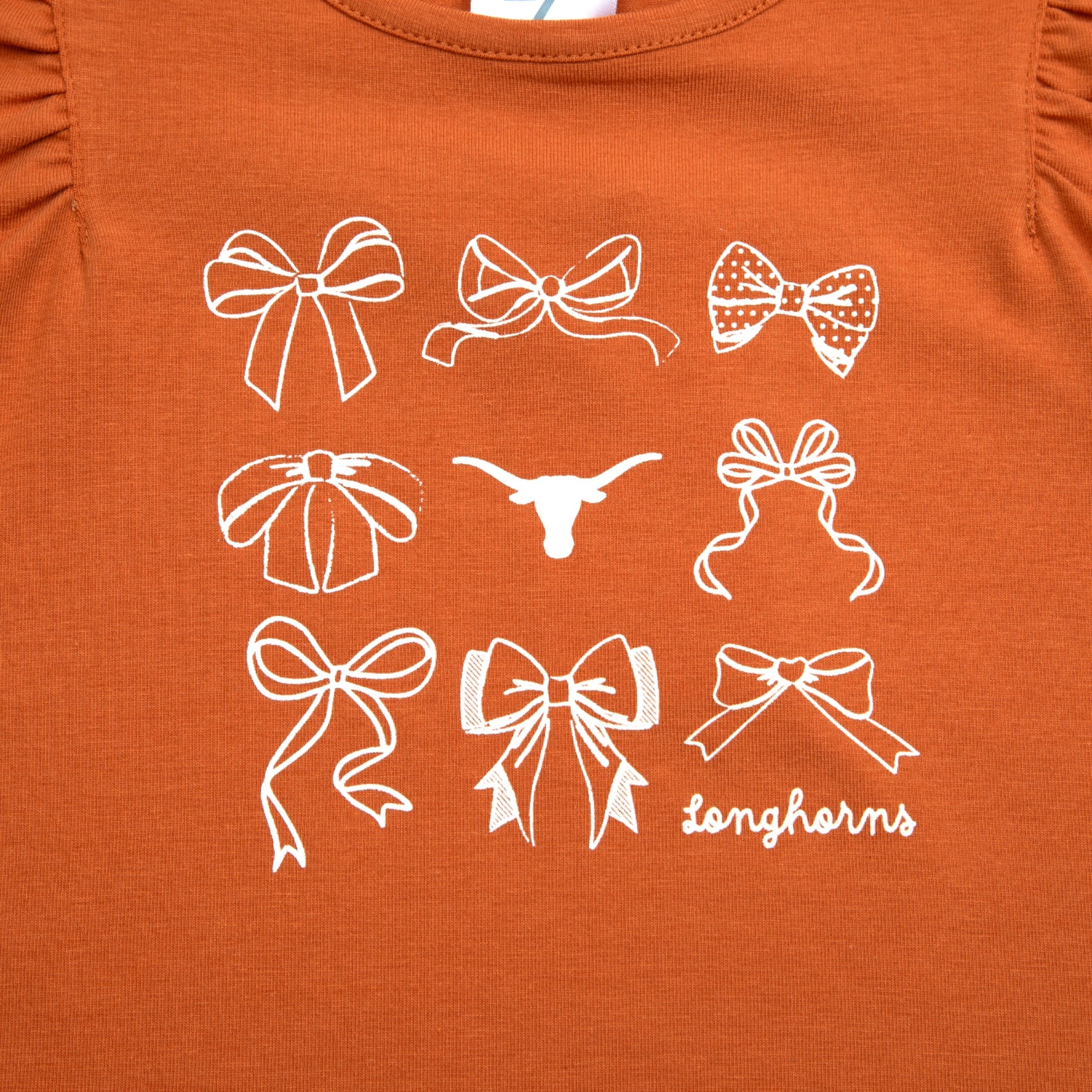 Toddler Texas Longhorns Ruffle Sleeve Bow Print Tee