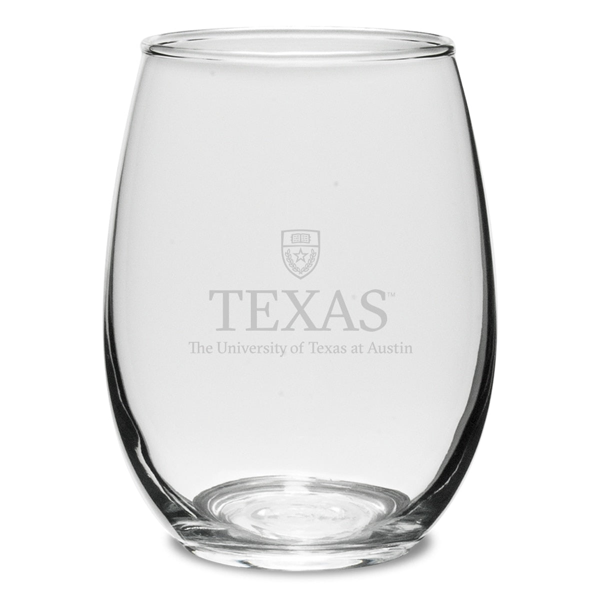 University of Texas Etched Shield Crystal Stemless Glass