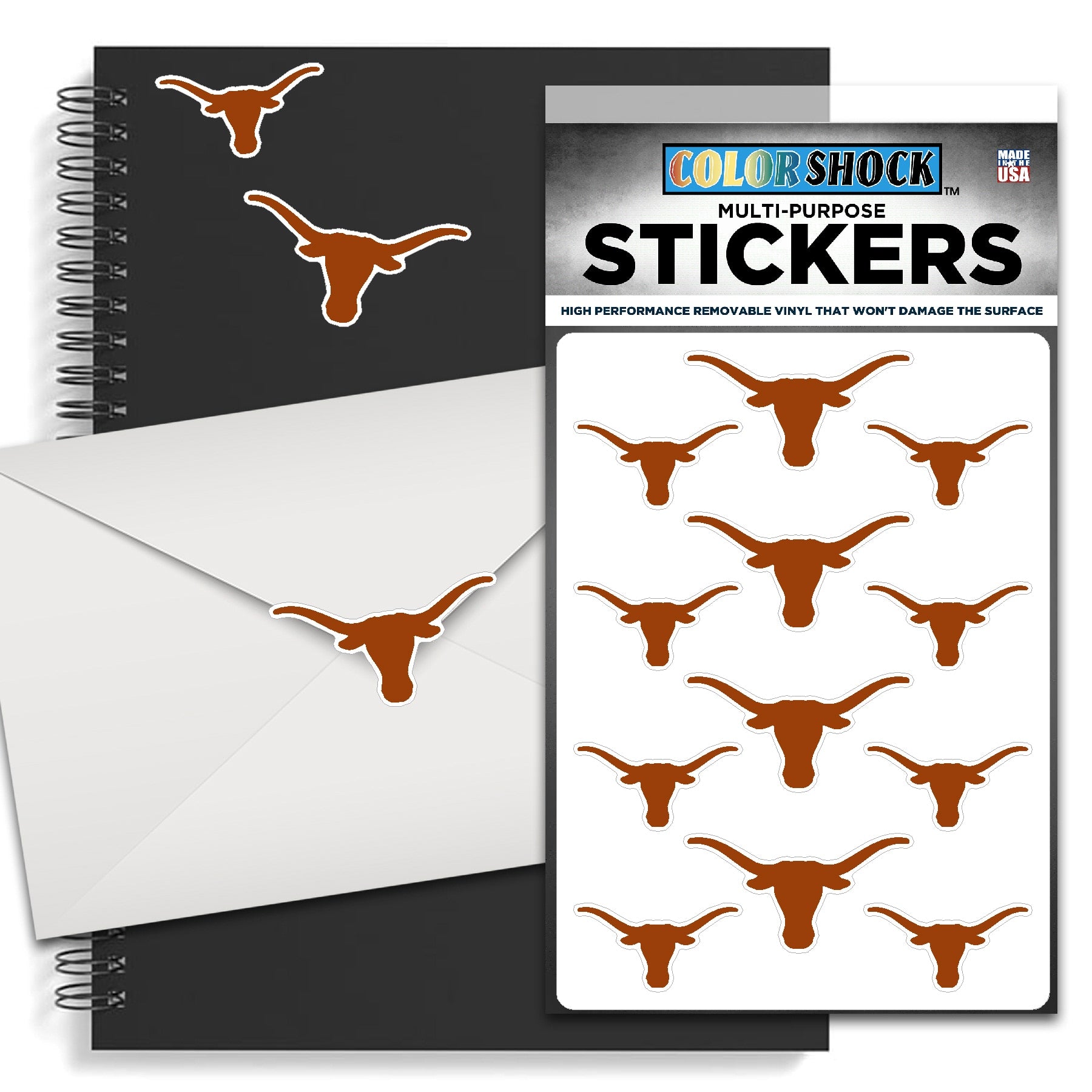 Texas Longhorns Burnt Orange Silhouette Decal Sticker Sheet - 12 Stickers