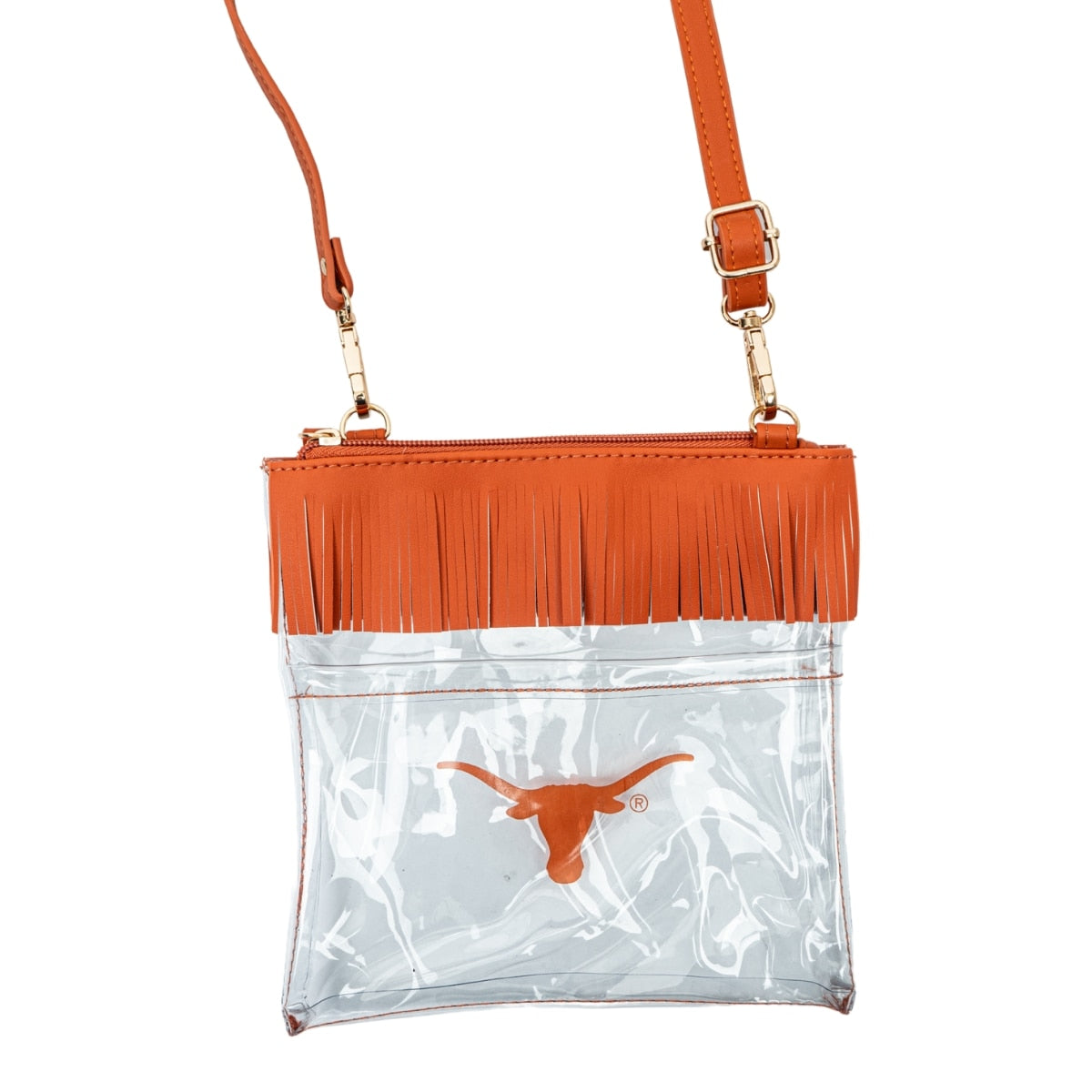 Texas Longhorns Judyann Fringe Crossbody Clear Bag in Burnt Orange