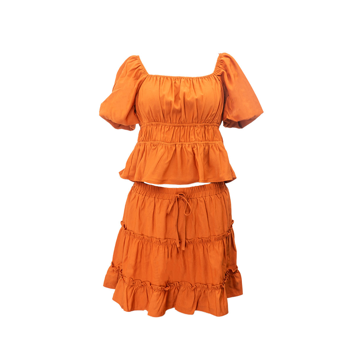 Ruched Peplum Puff Sleeve Crop Top