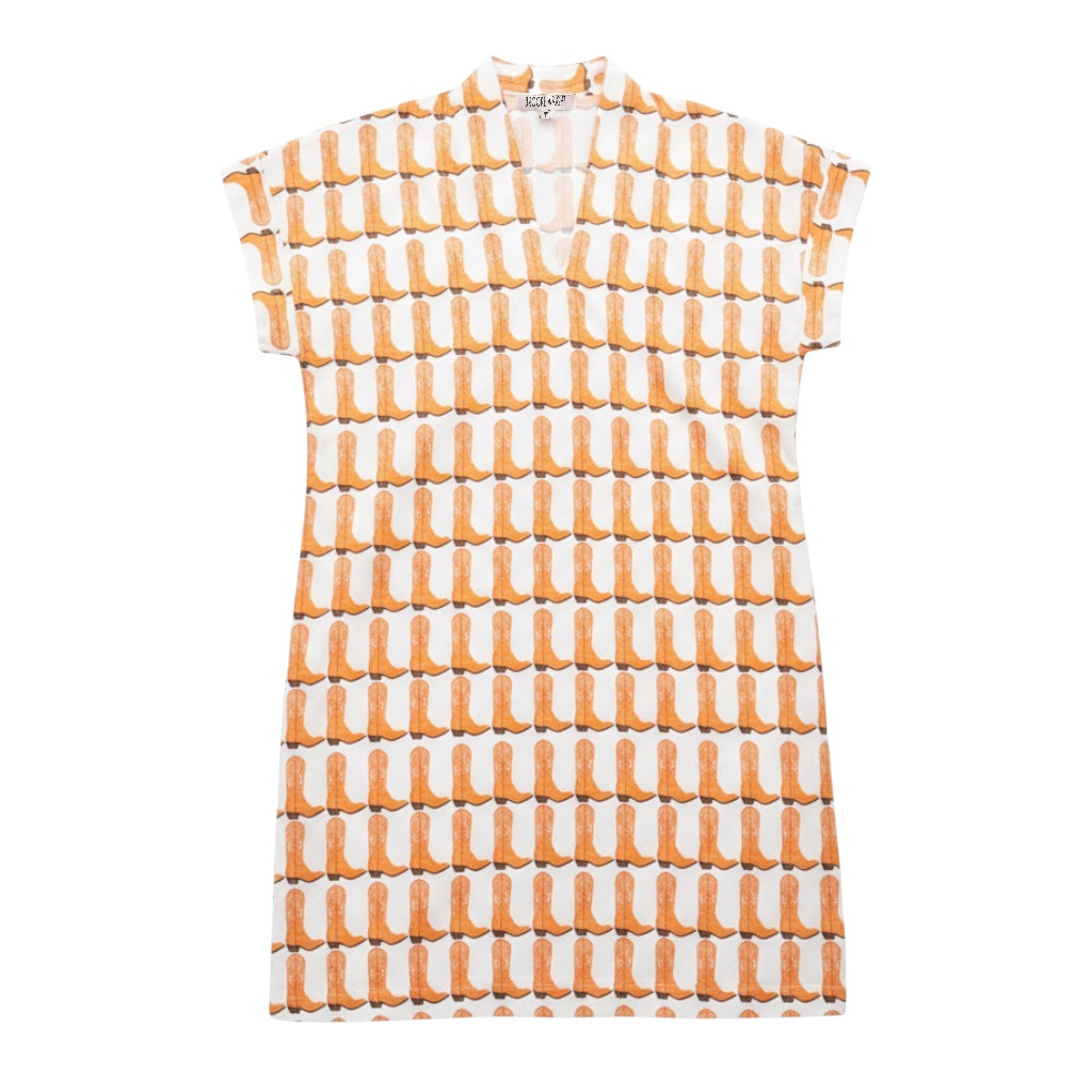 strapless open back dress Nancy Boot Print Dress