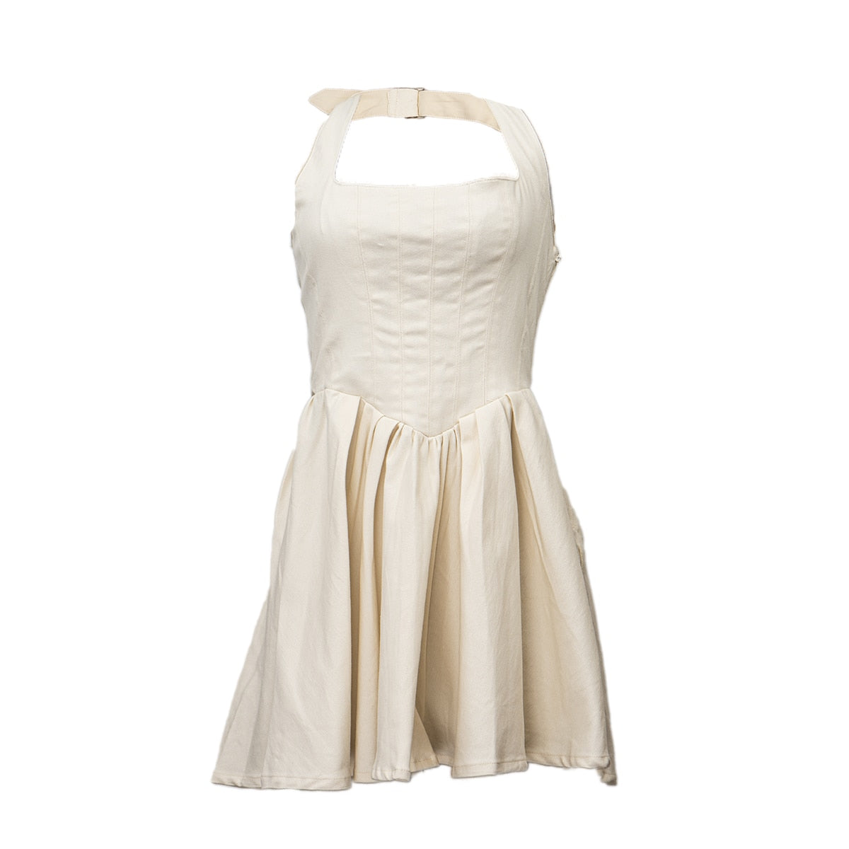 Ivory Denim Halter Corset Dress