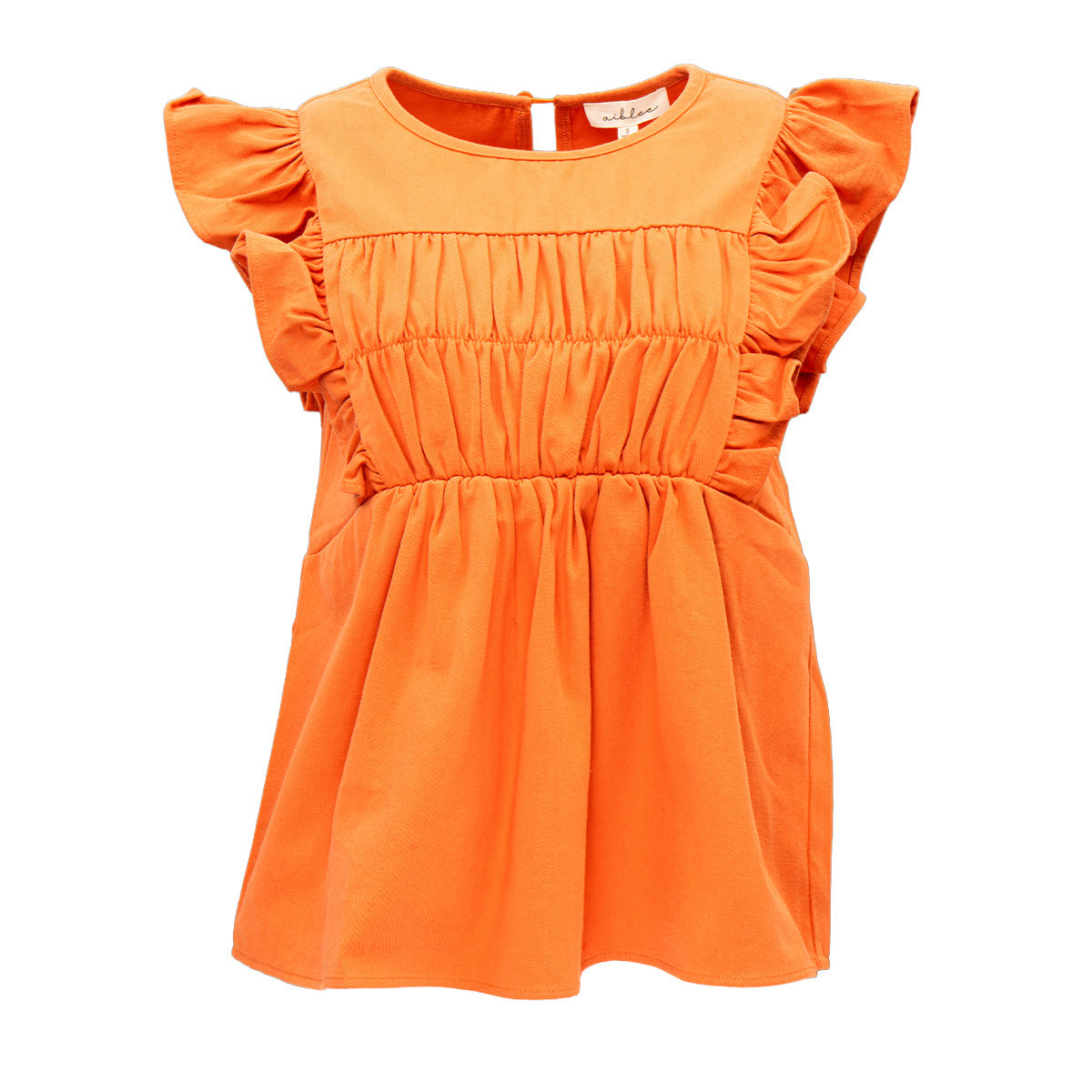 Denim Bib Flutter Sleeve Top