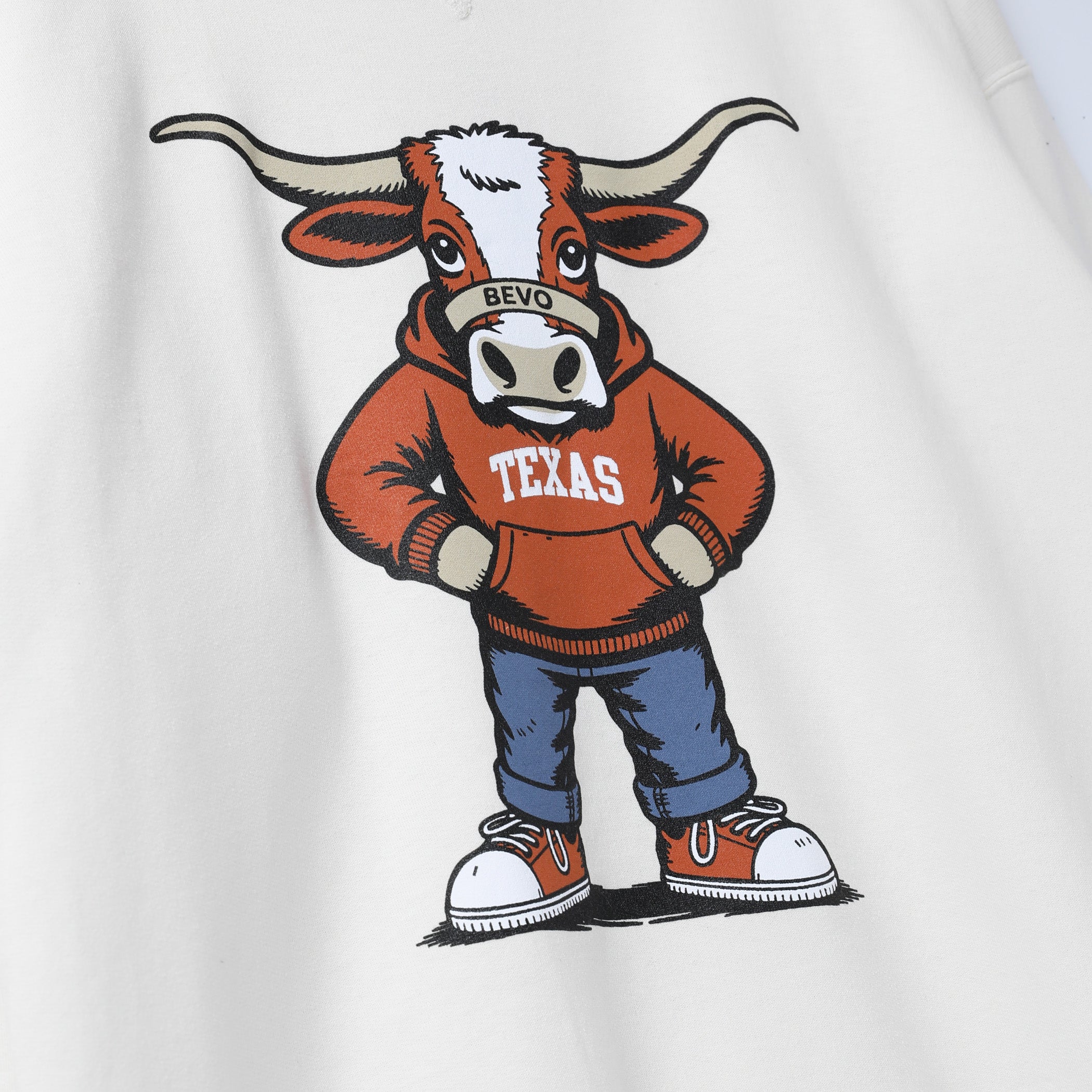 Texas Longhorns Standing Bevo in Hoodie ComfortWash Fleece Crew