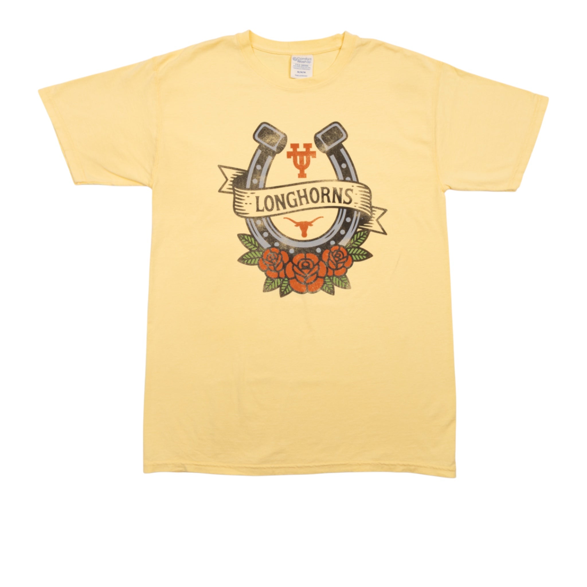 Texas Longhorns Horseshoe Roses ComfortWash Tee Yellow
