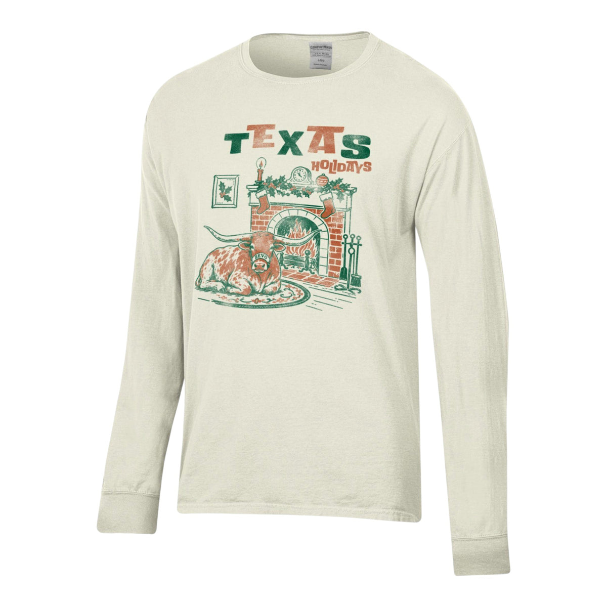 Texas Longhorns Holidays Bevo Fireplace ComfortWash Long Sleeve Tee