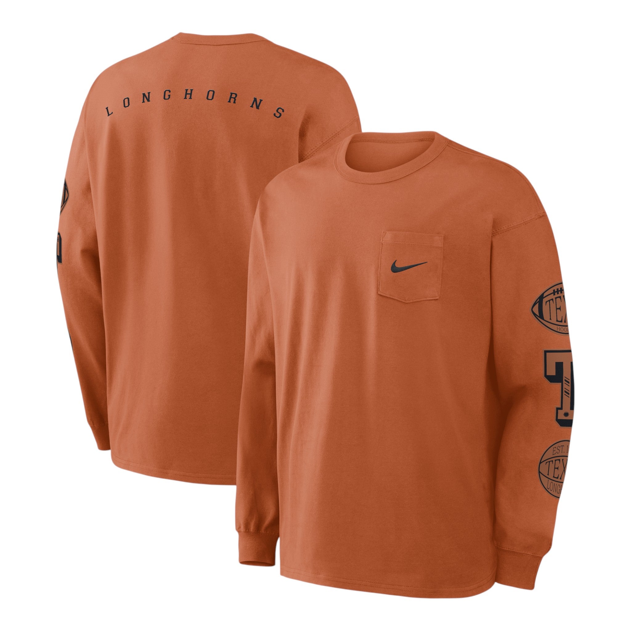 Nike Texas Longhorns Max90 Pocket with Sleeve Logos Long Sleeve Tee
