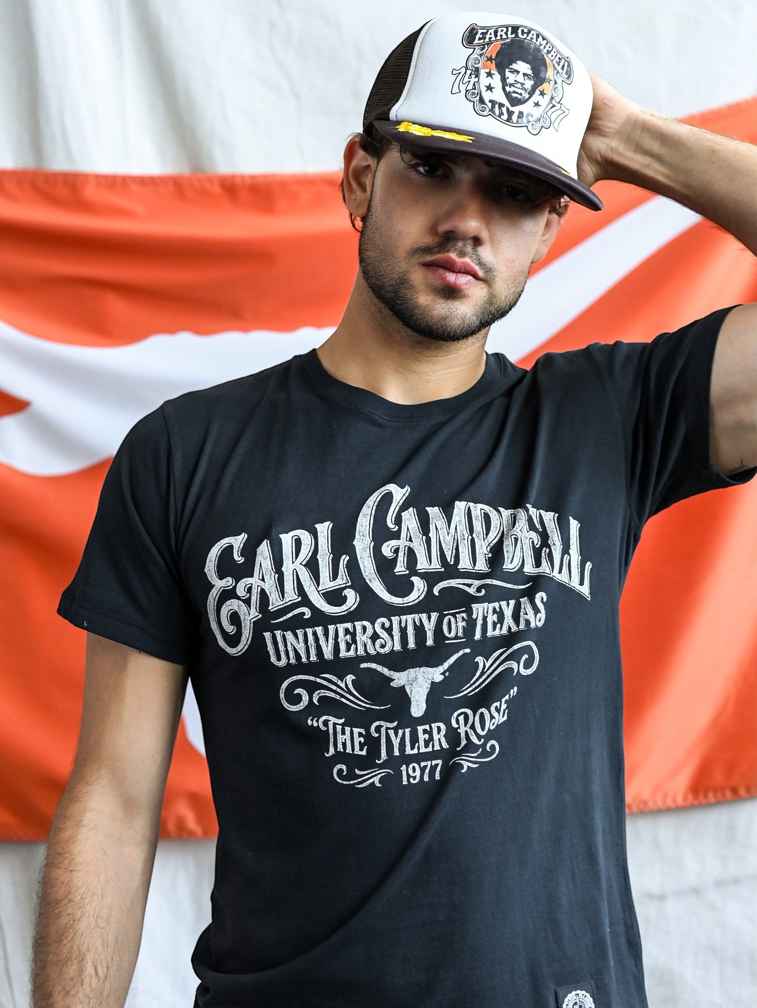 Roots of Fight Texas Longhorns Earl Campbell Script The Tyler Rose Tee