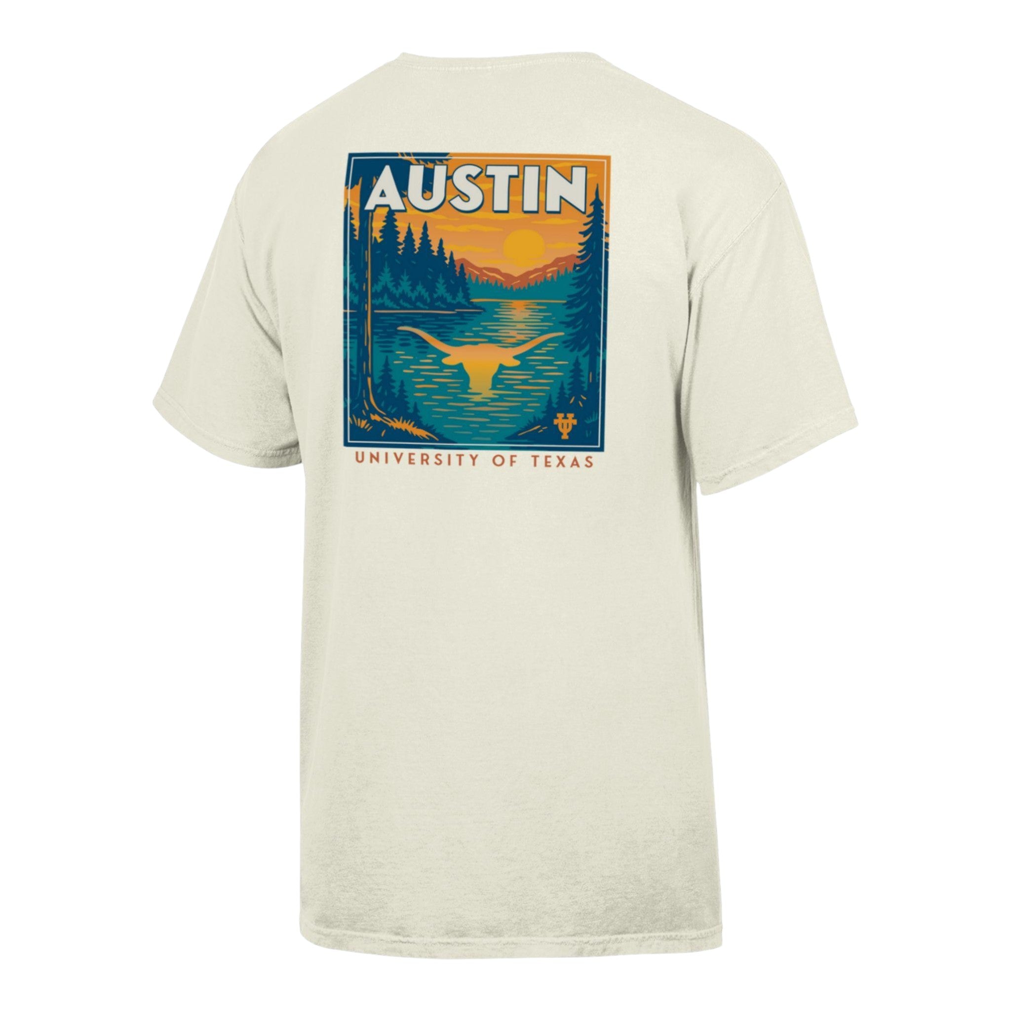 Texas Longhorns Silhouette in Lake Front and Back ComfortWash Tee
