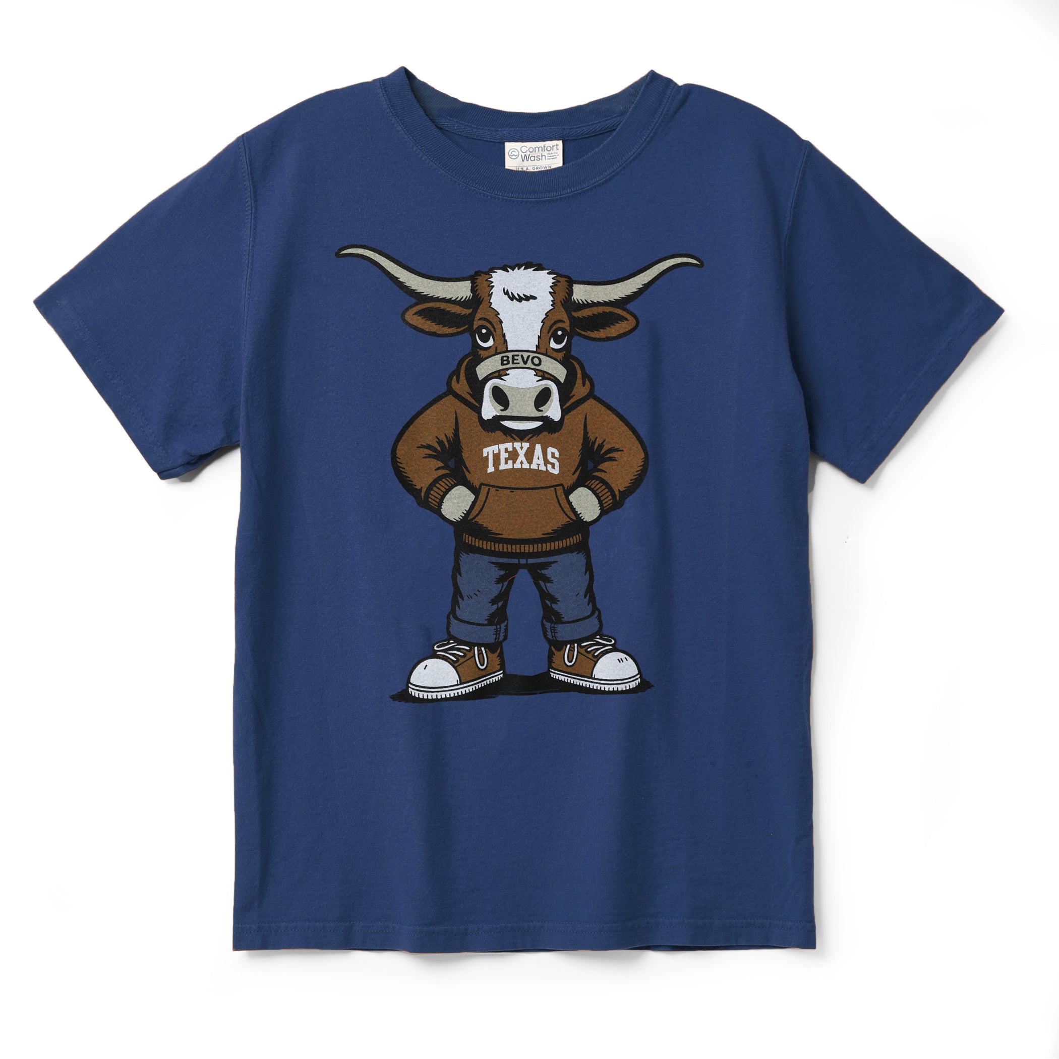 Texas Longhorns Standing Bevo in Hoodie ComfortWash Tee