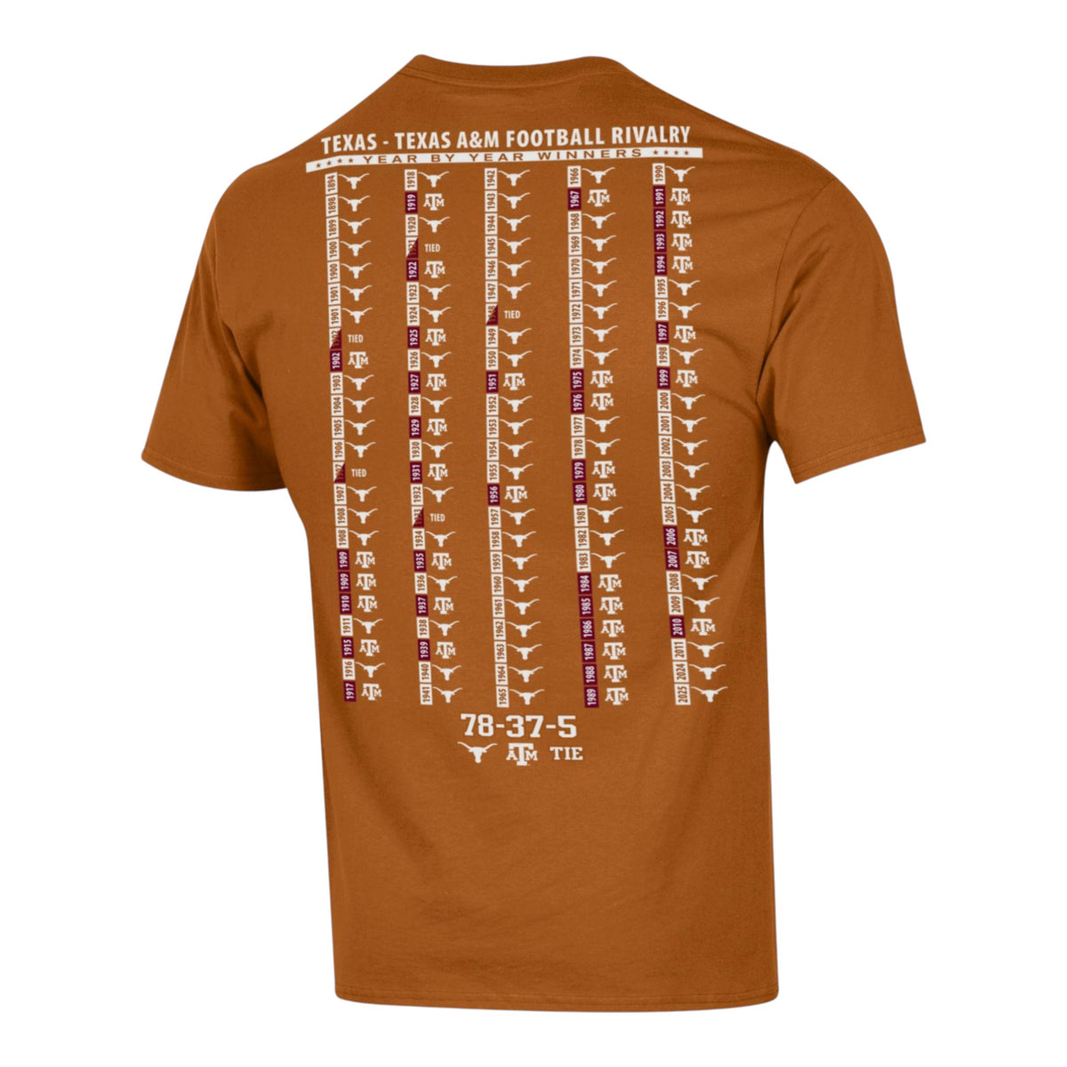 Champion Texas Longhorns Front and Back Flagship Program with Wins Tee