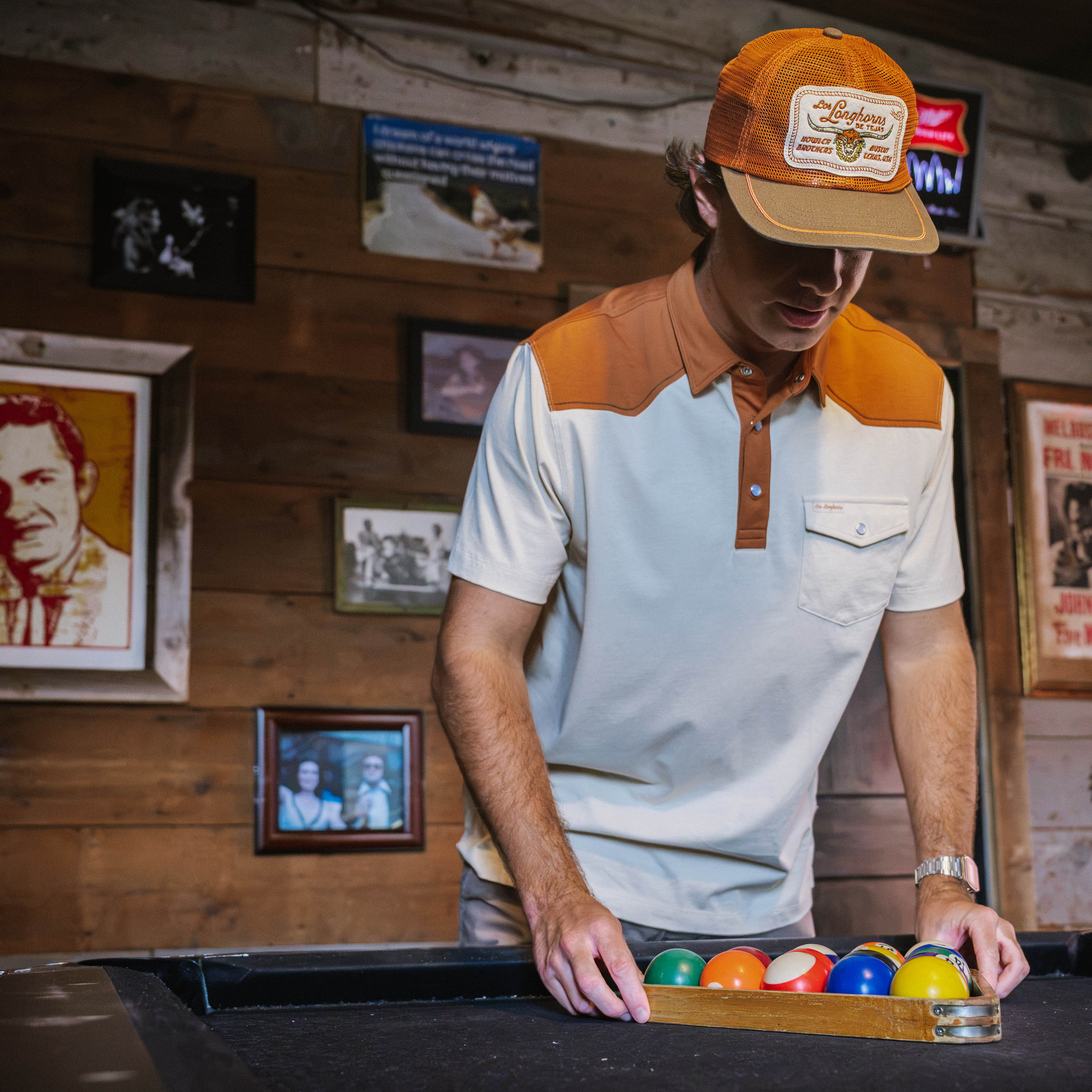 Howler Bros Los Longhorns De Tejas Ranchero Bevo on Back Polo