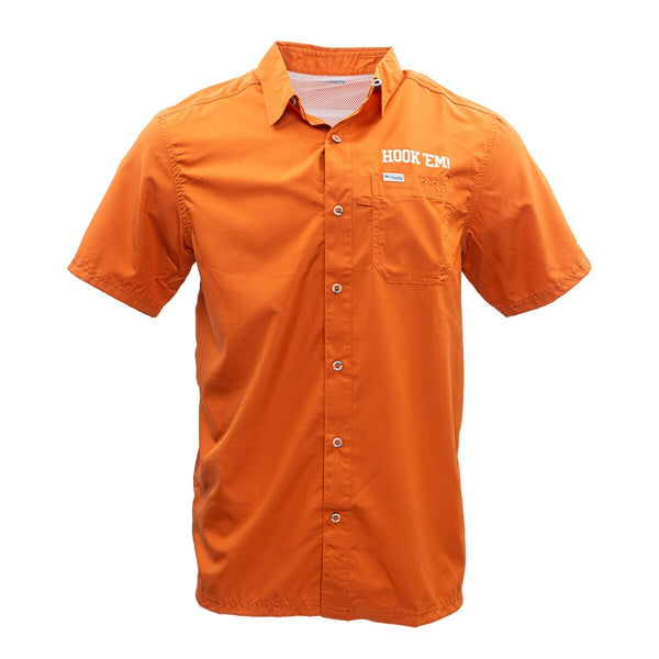 Chemise Columbia PFG Texas Longhorns NCAA Homme, Orange Brûlé, Taille L - Parfaite Pour La Pêche Et Le Football
