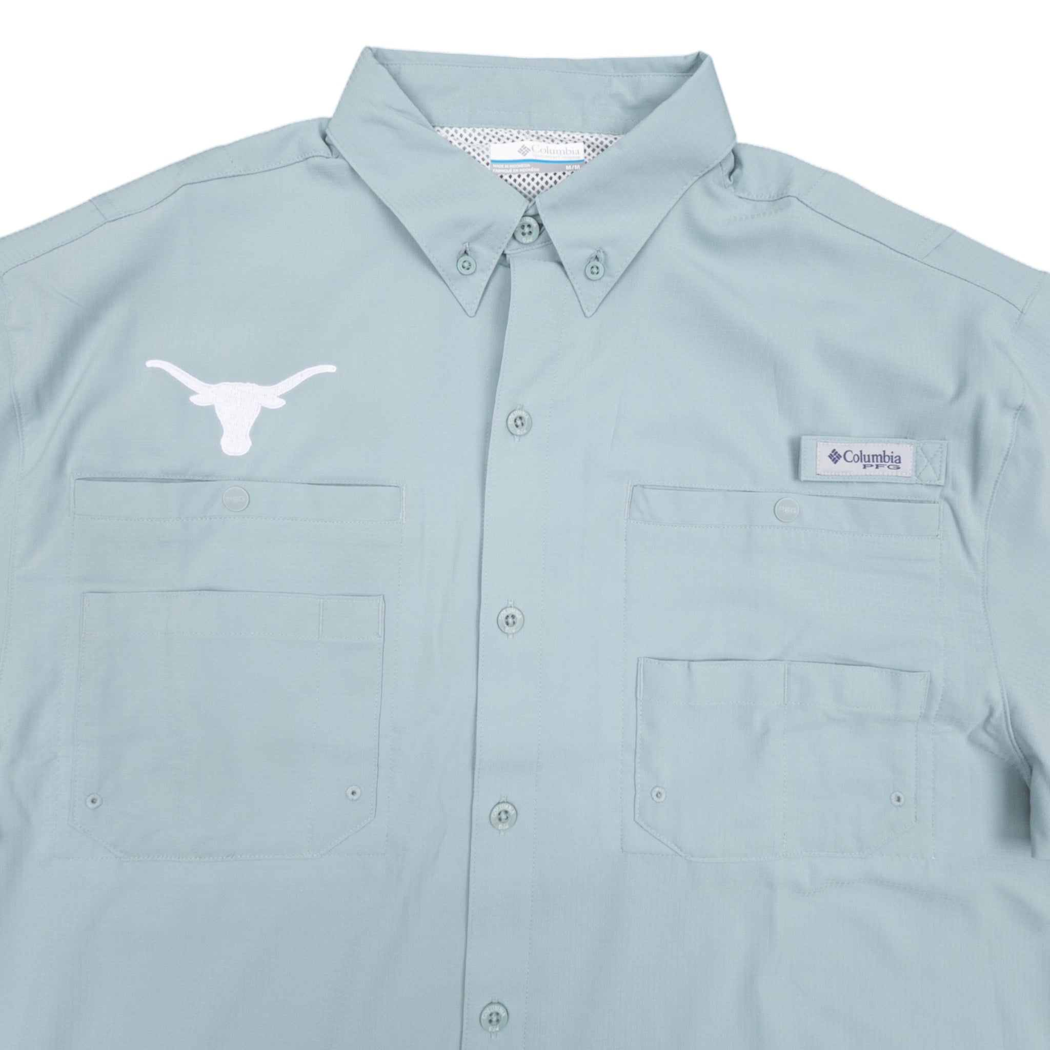 Columbia Texas Longhorns Crushed Blue Tamiami Short Sleeve Shirt Aqua