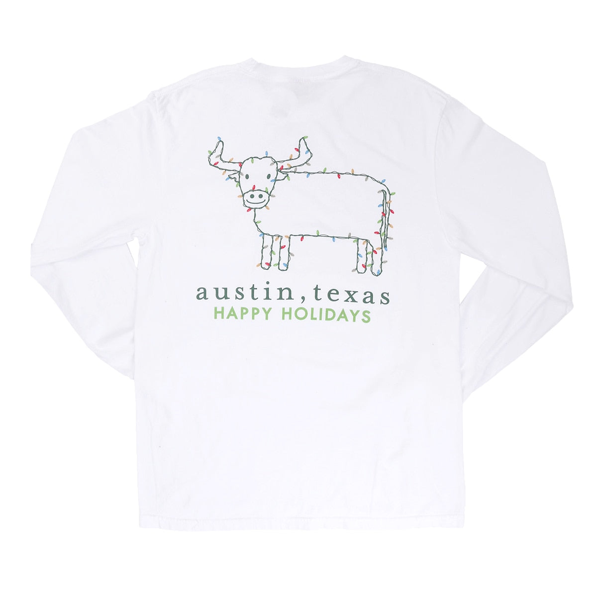 Comfort Colors- Holiday Lights Steer Long Sleeve Tee