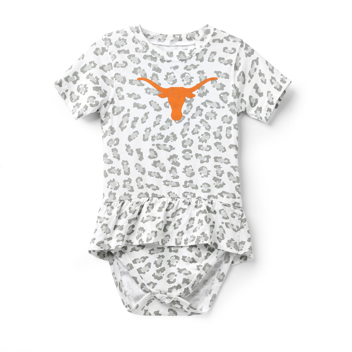 Infant Texas Longhorns Girls Leopard Burnt Out Short Sleeve Ruffle Hopper