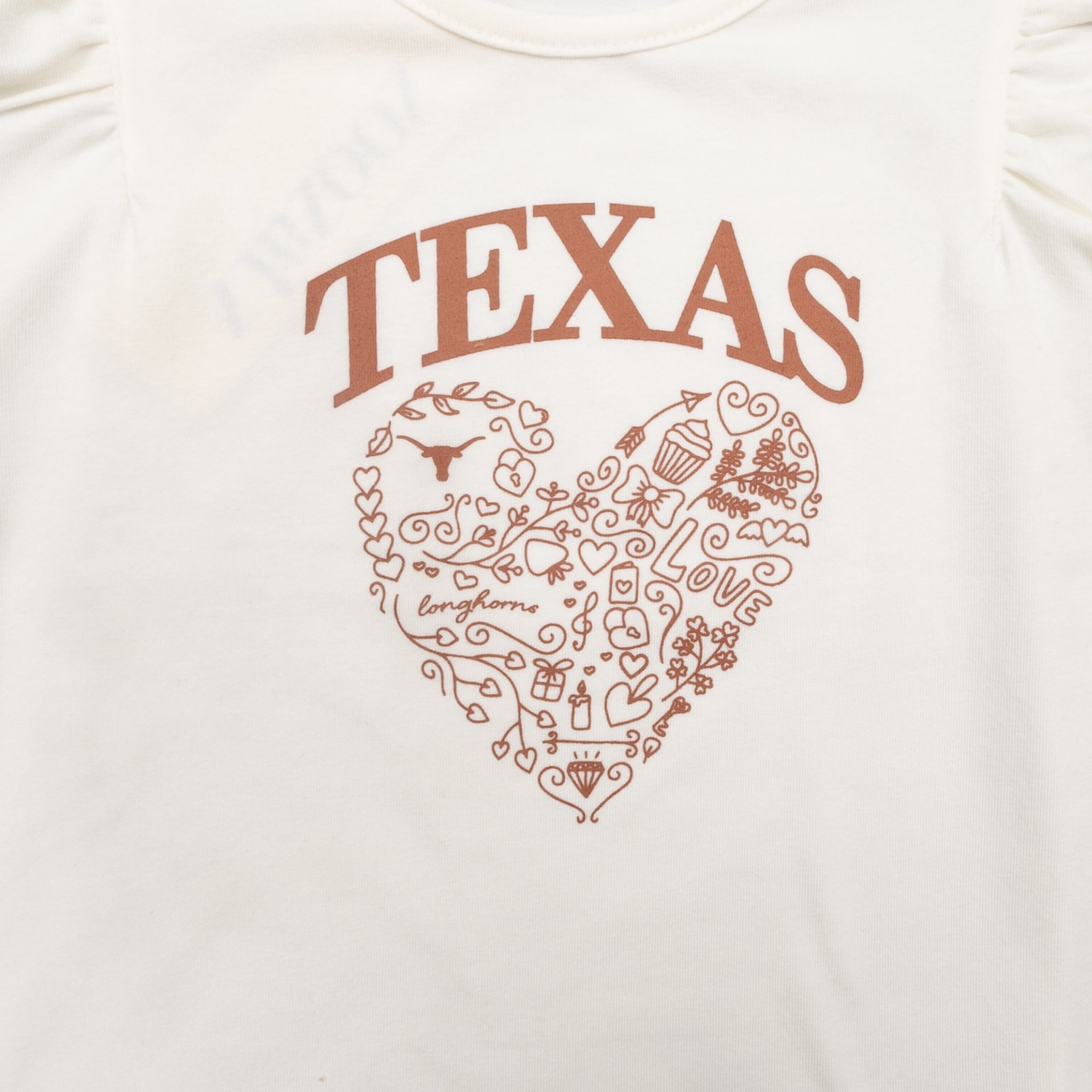 Youth ZooZatZ Texas Longhorns Ruffle Sleeve Heart Tee Ivory