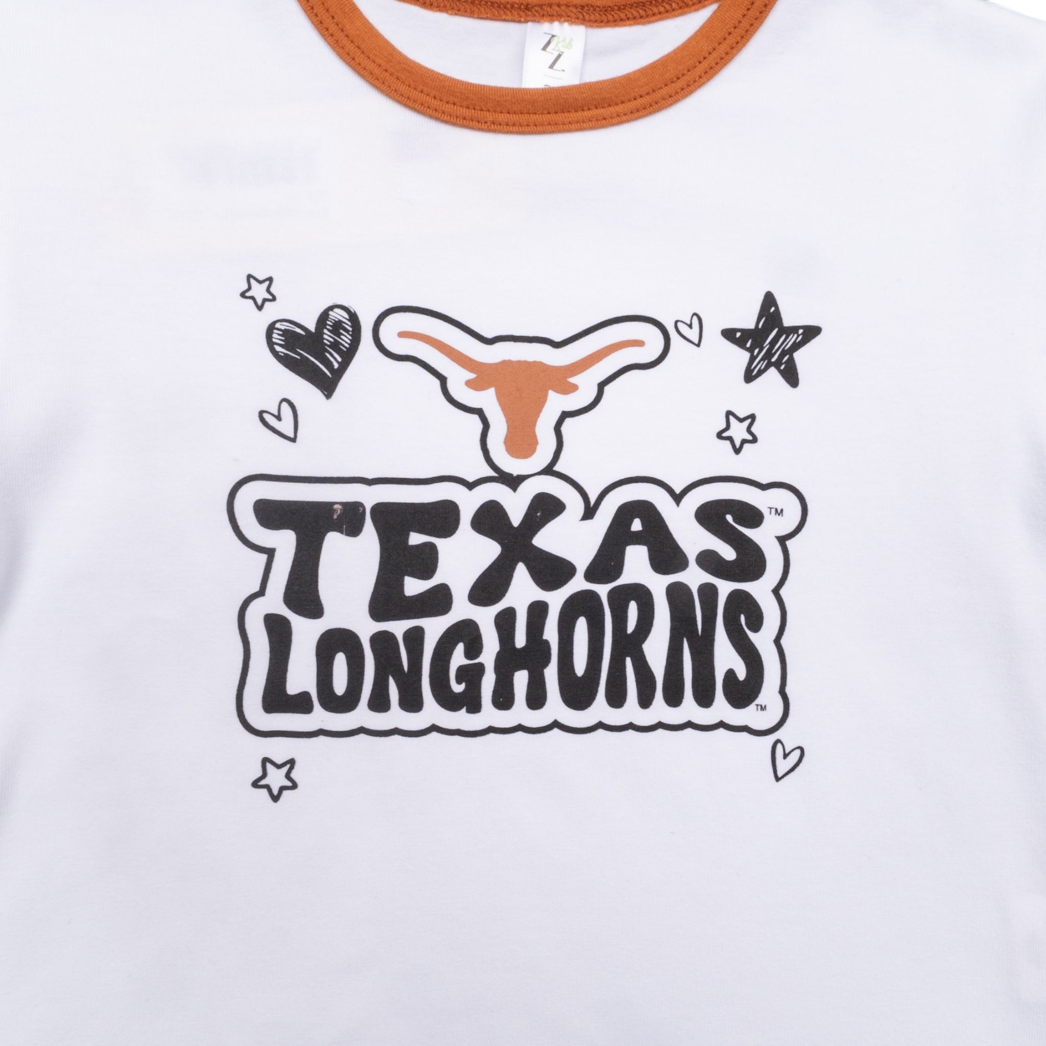 Toddler ZooZatZ Texas Longhorns Heart Camper Tee White