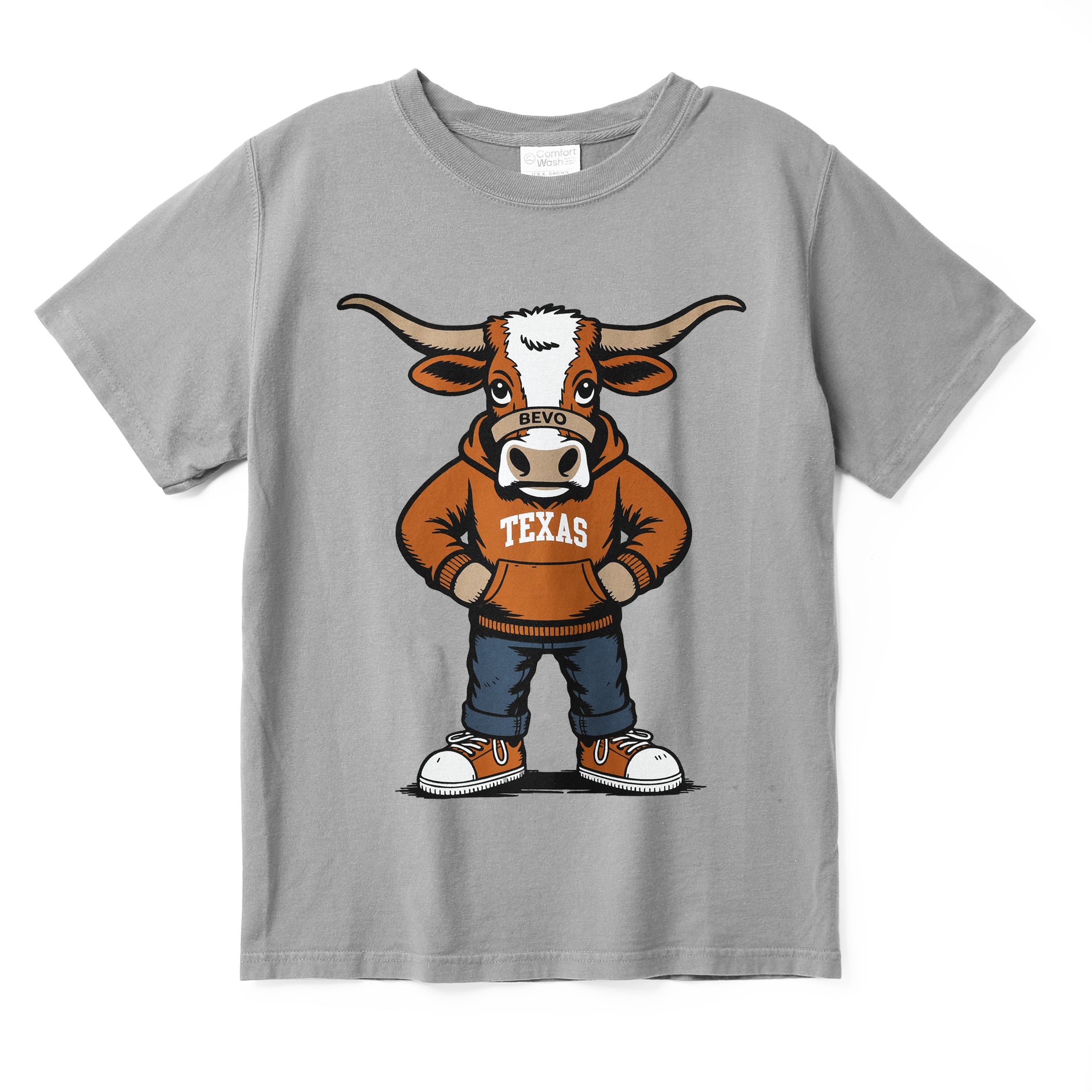 Youth Texas Longhorns Bevo in Hoodie ComfortWash Tee