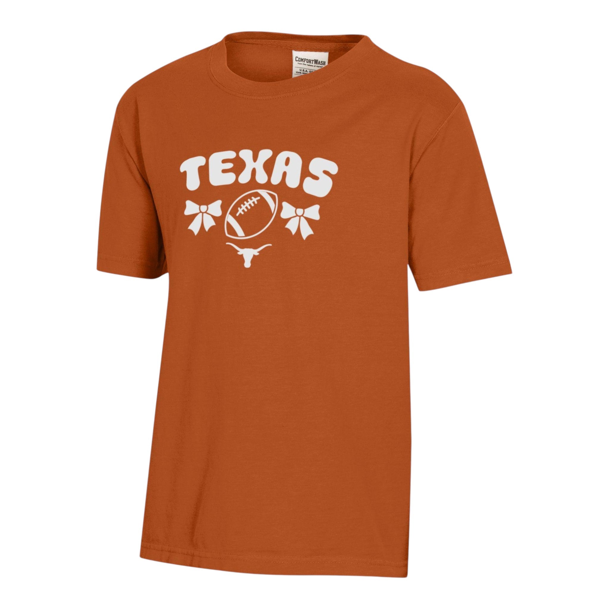 Youth Texas Longhorns Bows and Texas Football ComfortWash Tee