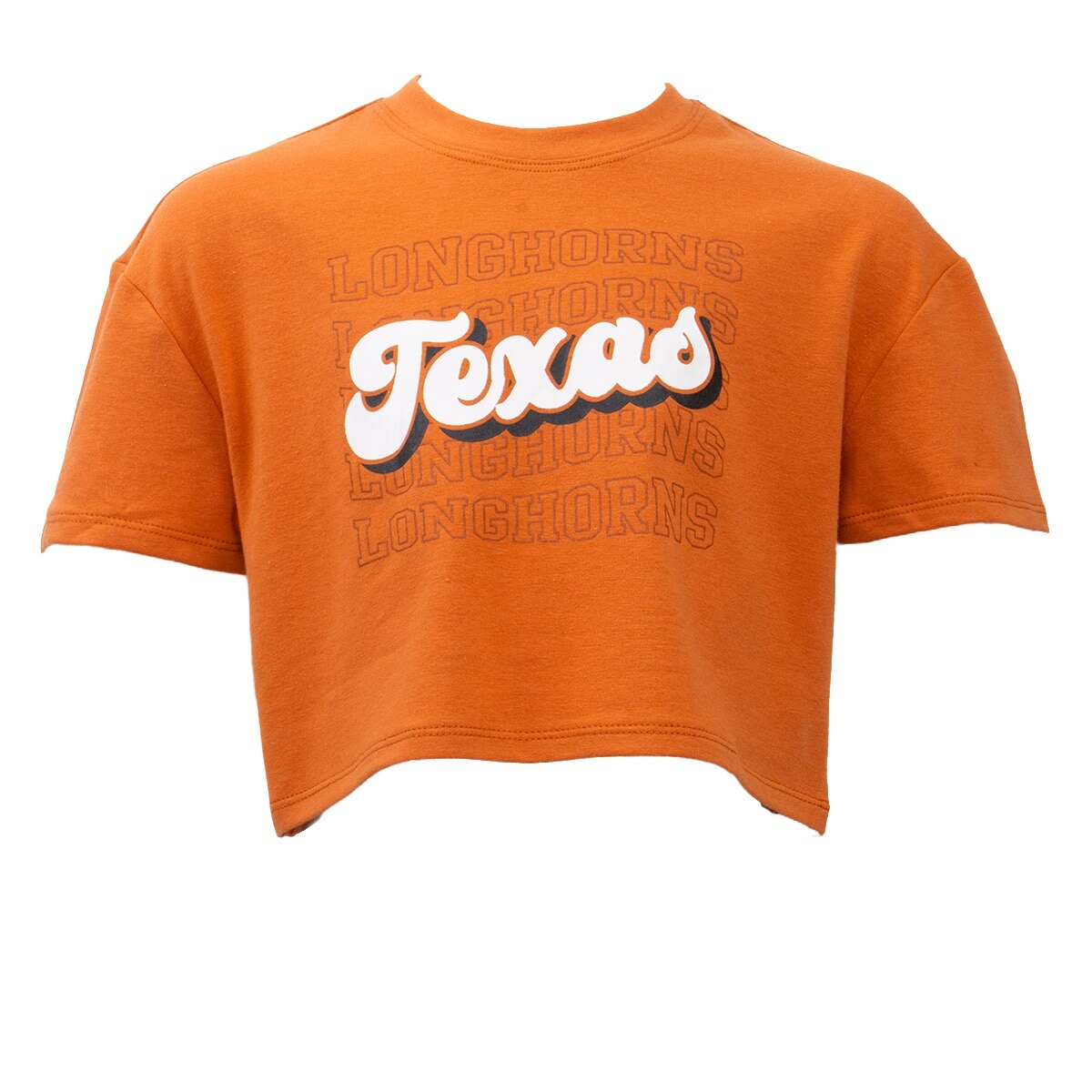 Youth Zoozatz Texas Longhorns Retro Script Texas Boxy Crop Tee