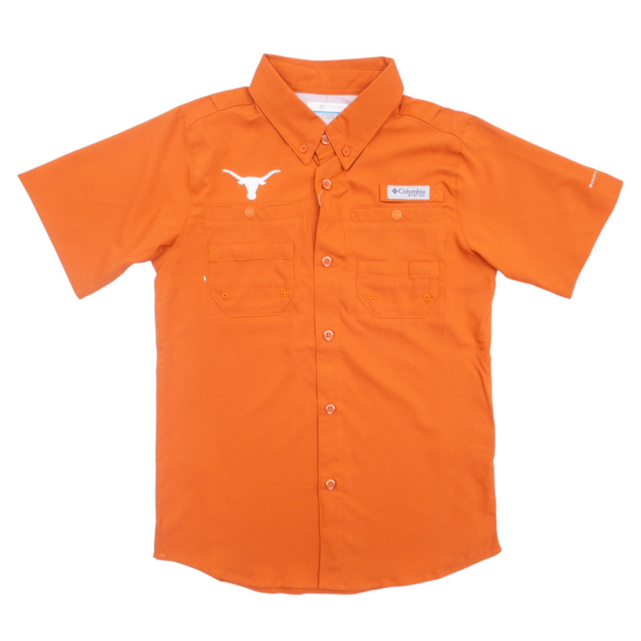 Youth Columbia Texas Longhorns Tamiami Short Sleeve Shirt Burnt Orange