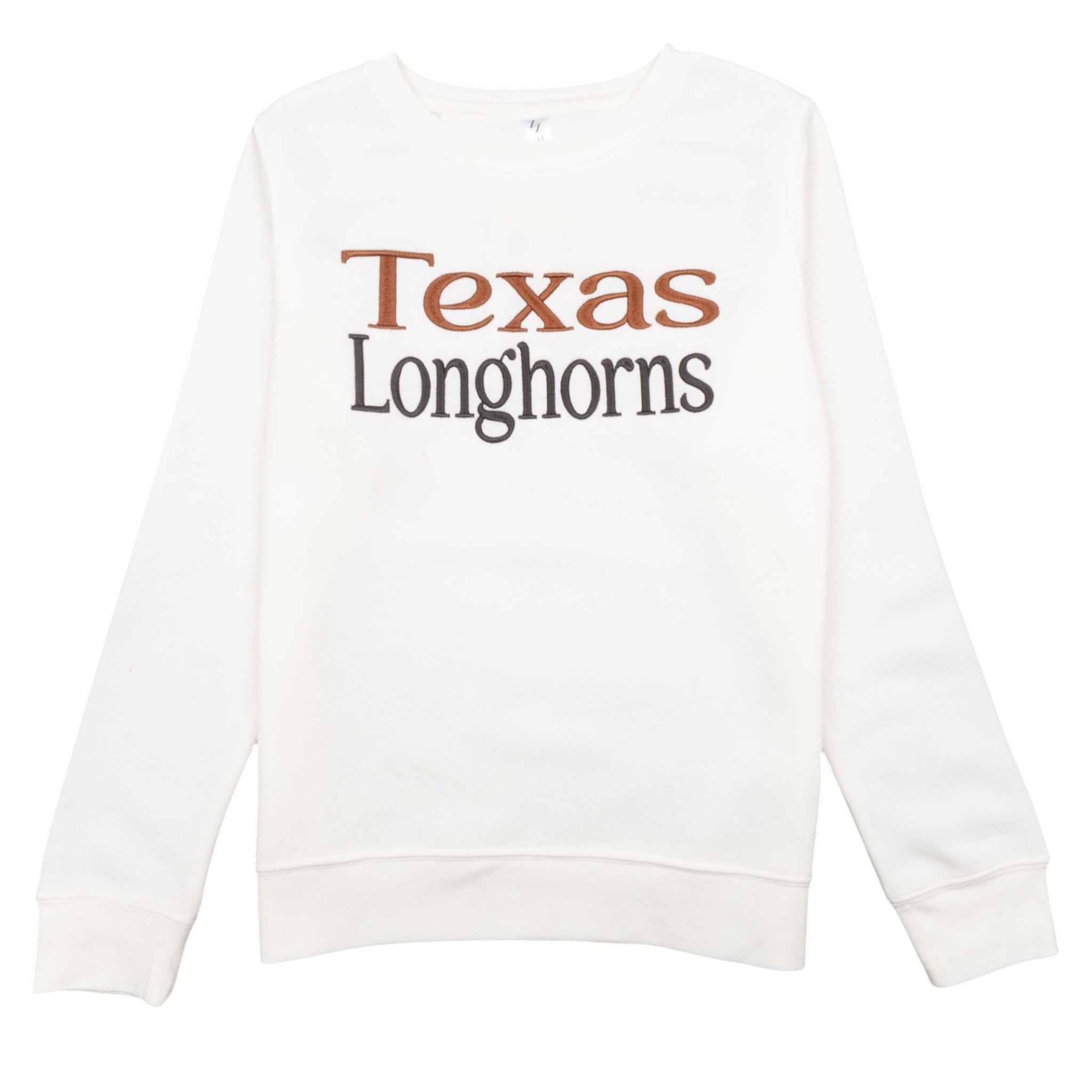 Youth ZooZatZ Texas Longhorns Puff Embroidered Crew Sweatshirt Ivory