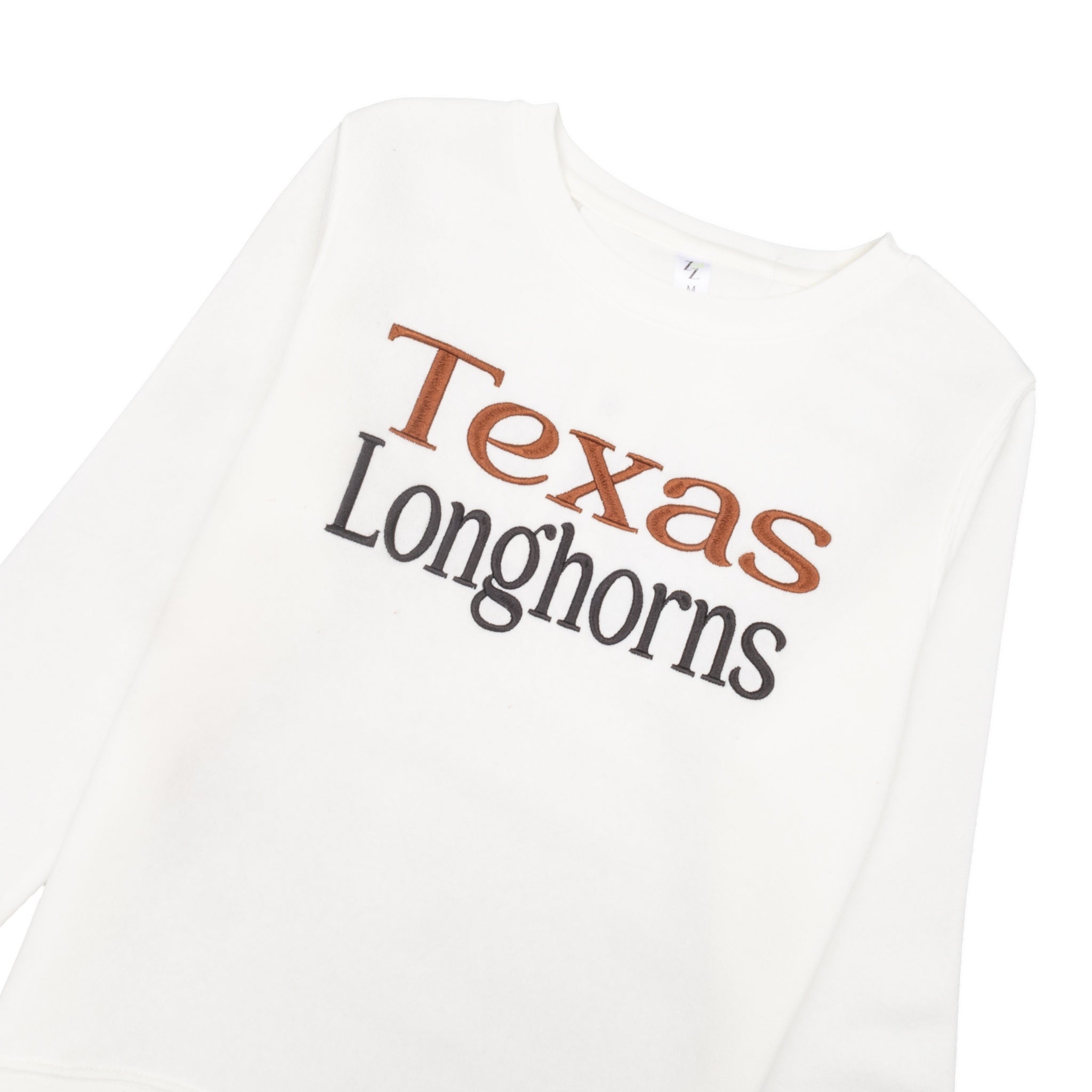 Youth ZooZatZ Texas Longhorns Puff Embroidered Crew Sweatshirt Ivory