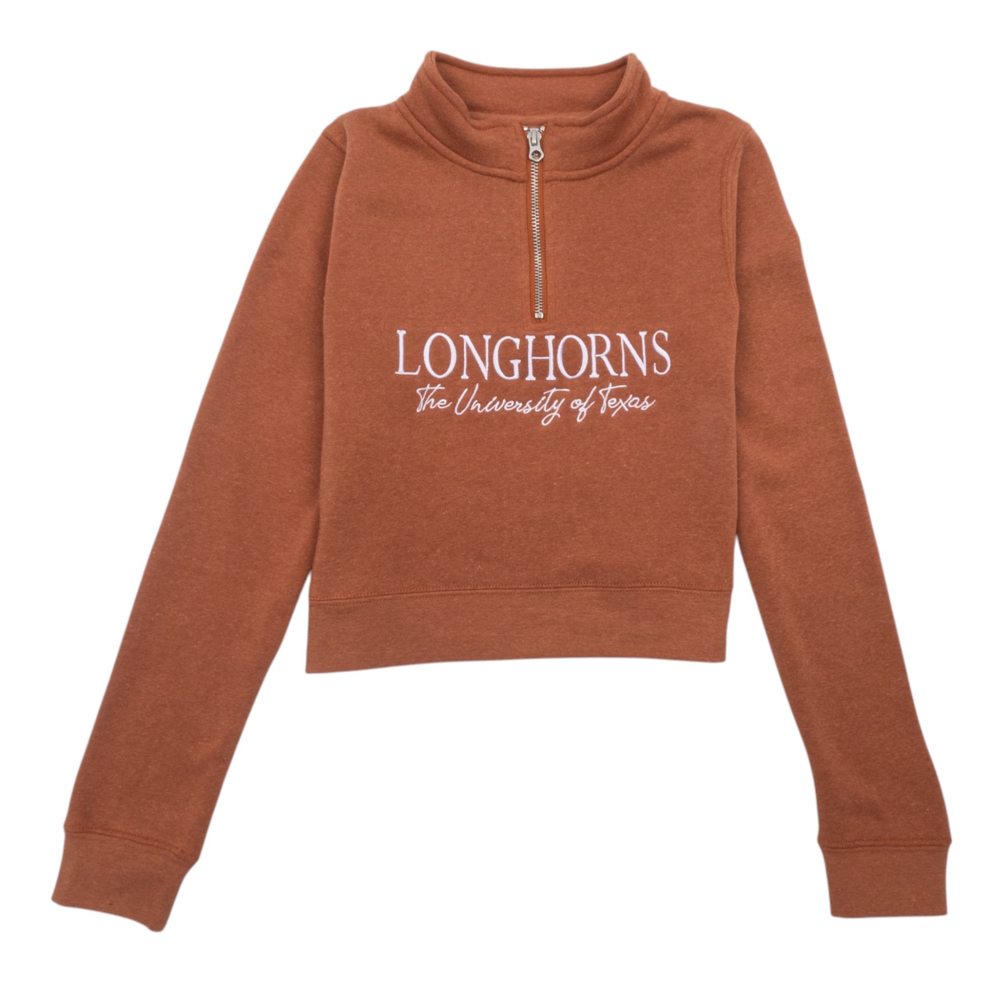 Youth ZooZatZ Texas Longhorns Script Embroidered Crop Quarter Zip Burnt Orange