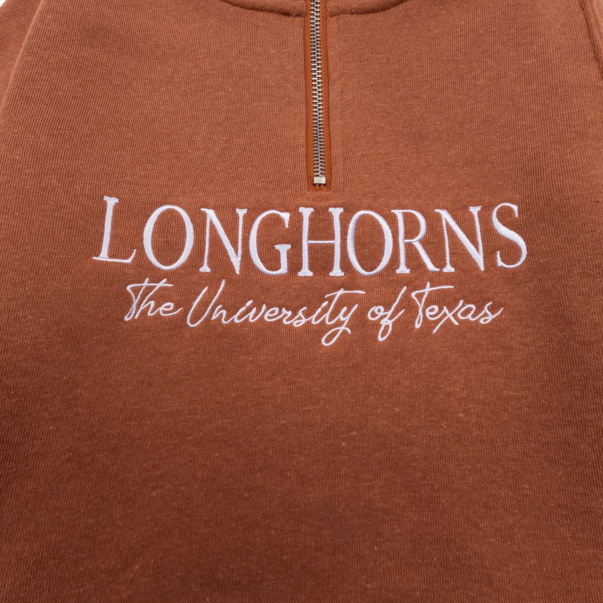 Youth ZooZatZ Texas Longhorns Script Embroidered Crop Quarter Zip Burnt Orange