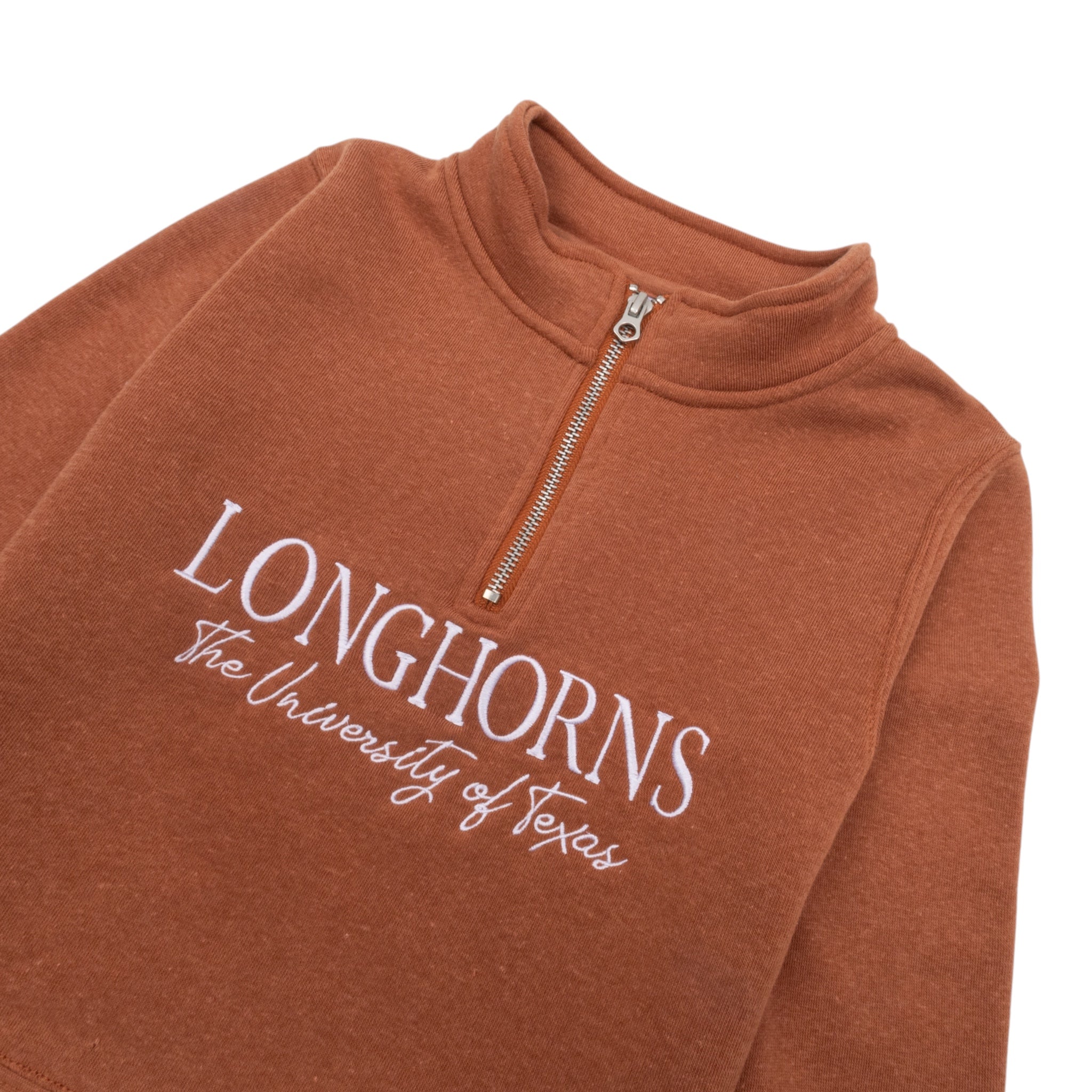 Youth ZooZatZ Texas Longhorns Script Embroidered Crop Quarter Zip Burnt Orange