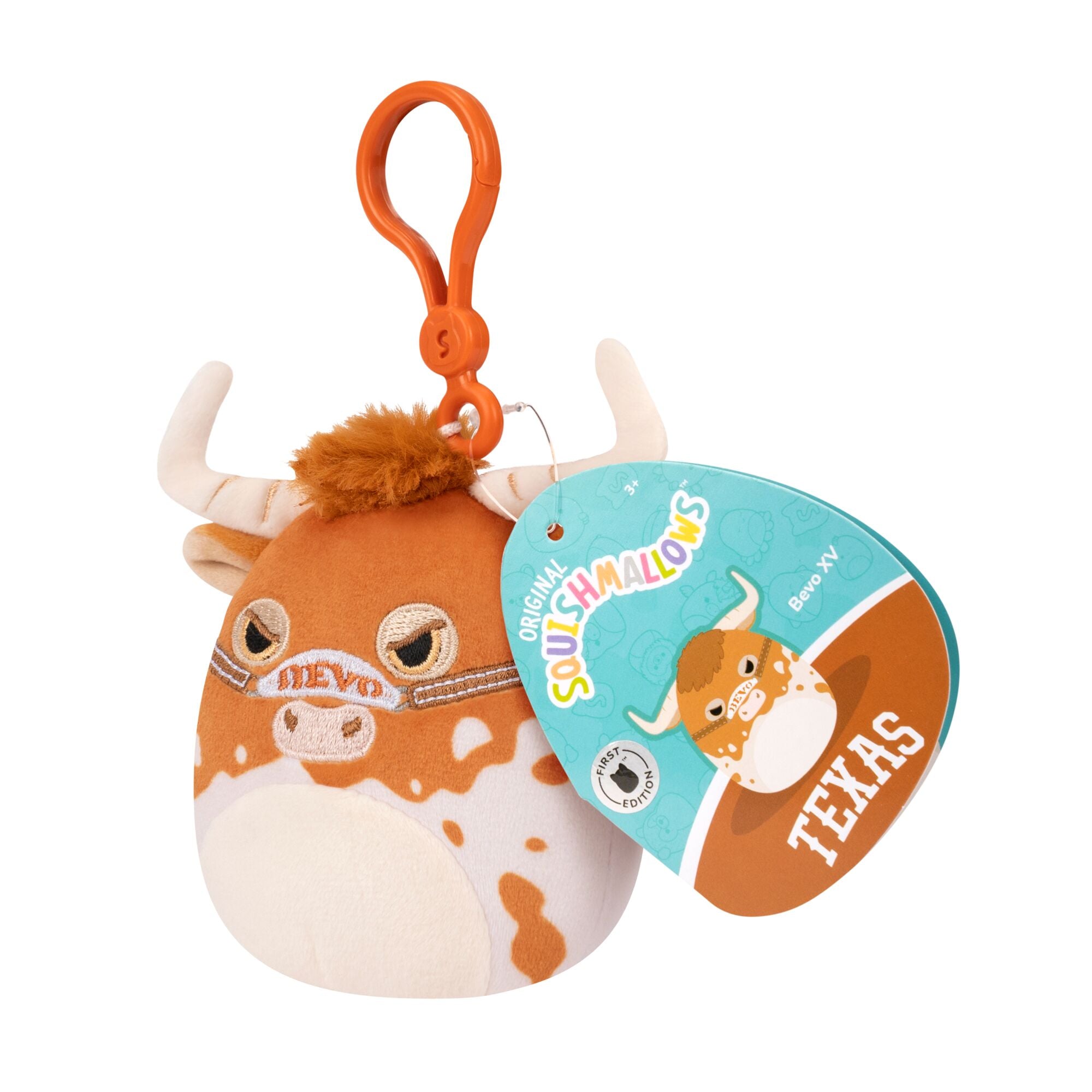Squishmallows University of Texas Bevo XV Clip On Plush - 3.5in