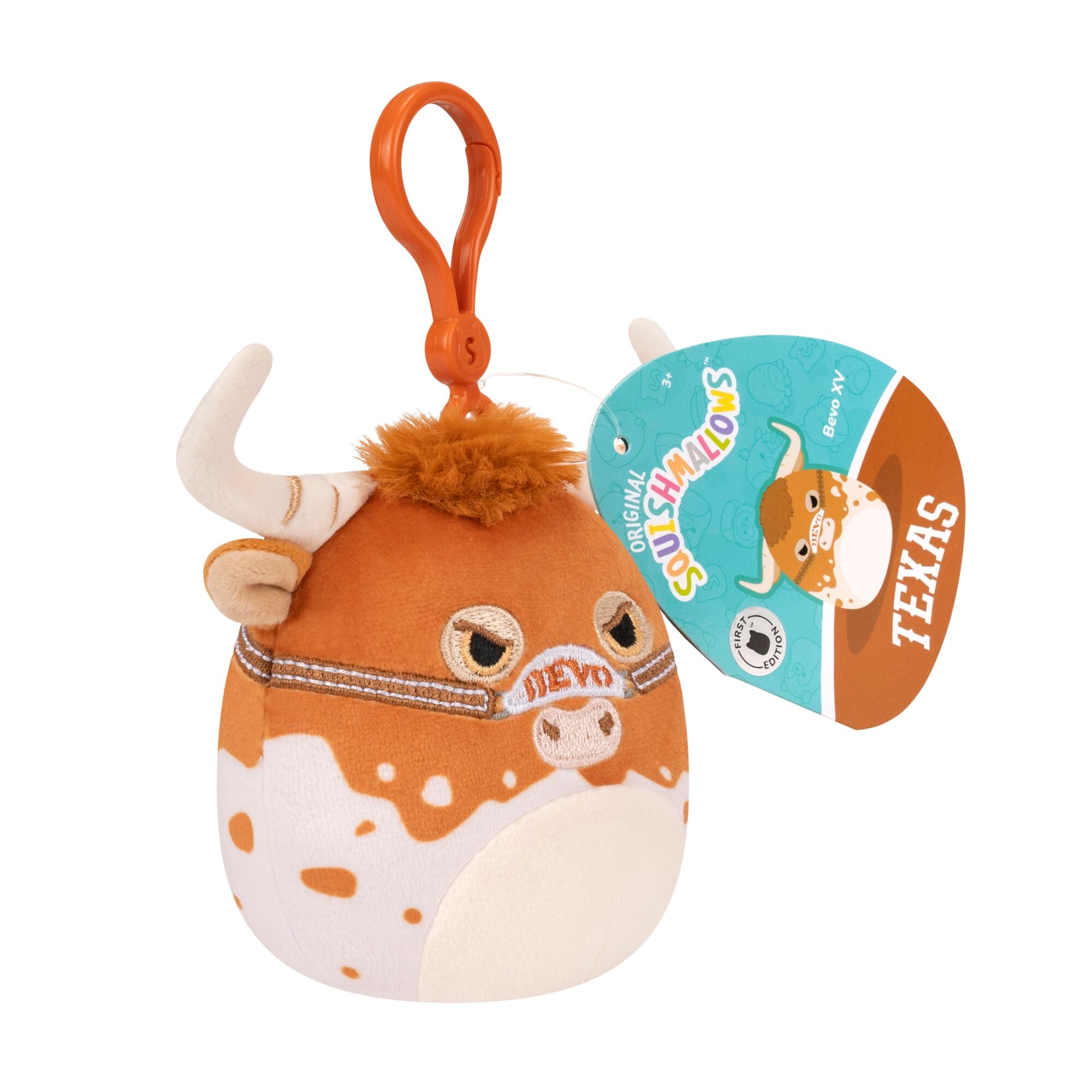 Squishmallows University of Texas Bevo XV Clip On Plush - 3.5in