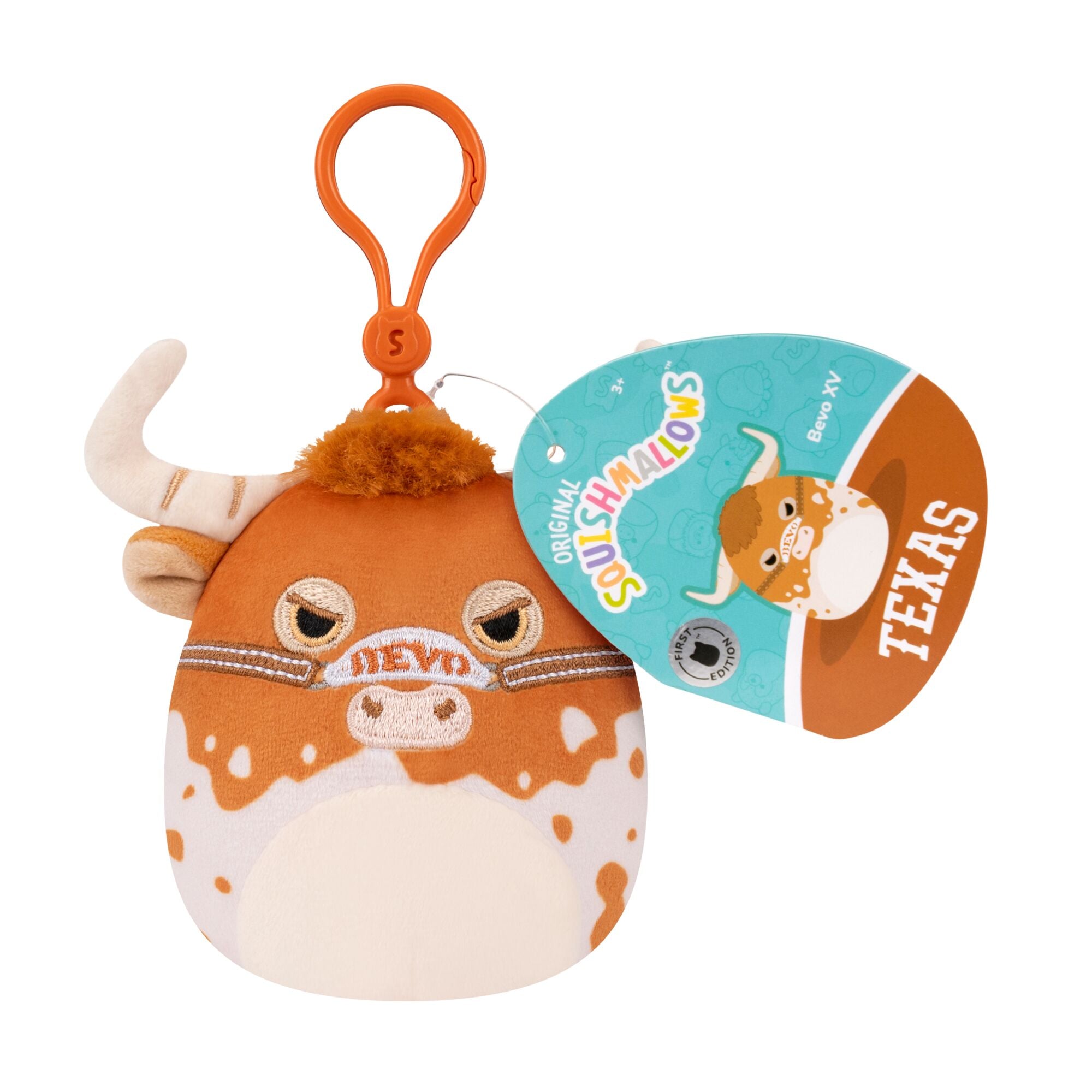 Squishmallows University of Texas Bevo XV Clip On Plush - 3.5in
