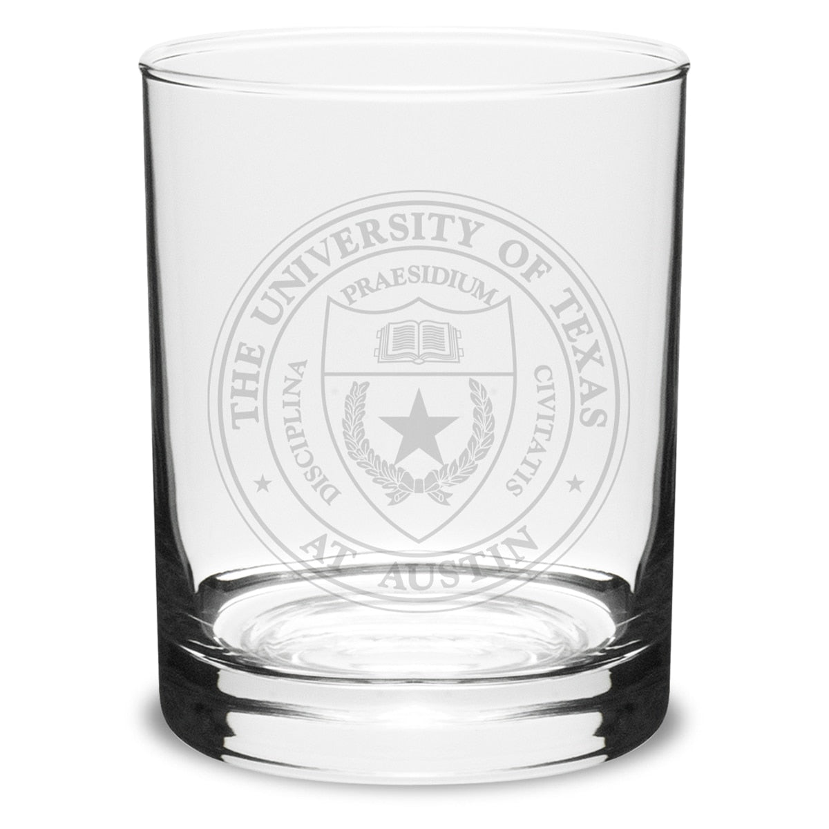 University of Texas at Austin Etched Seal Crystal Rocks Glass