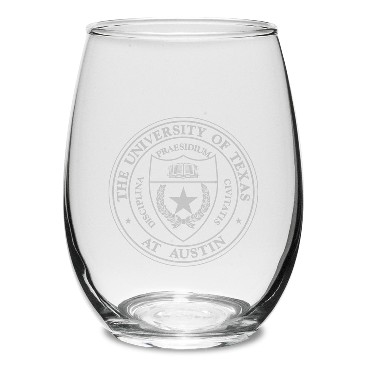 University of Texas Etched Seal Crystal Stemless Glass