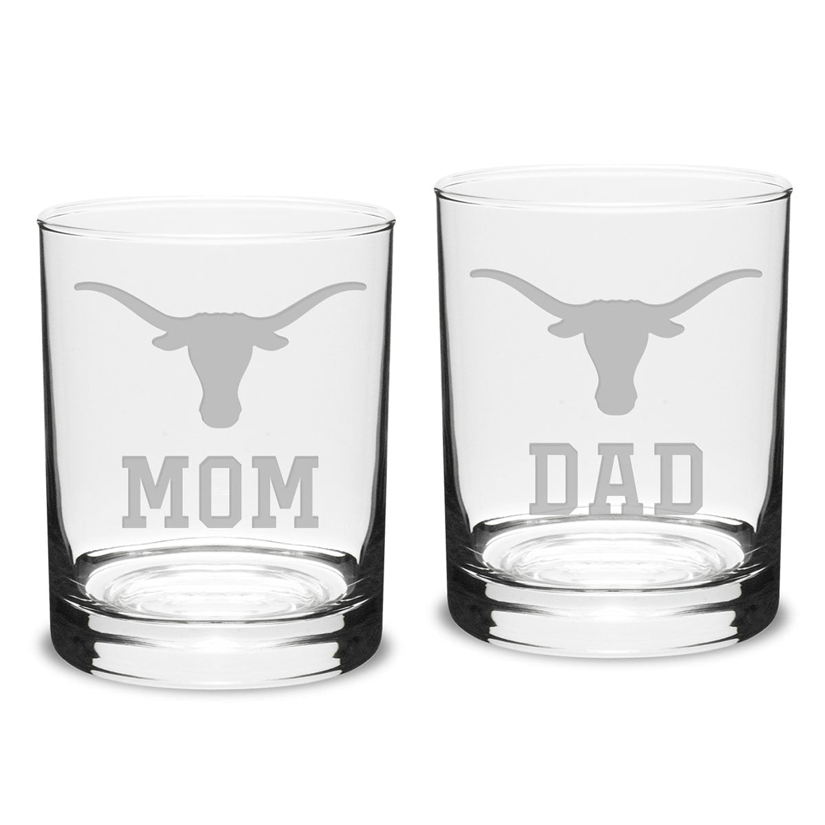 Texas Longhorns Mom and Dad Rocks Glass Set