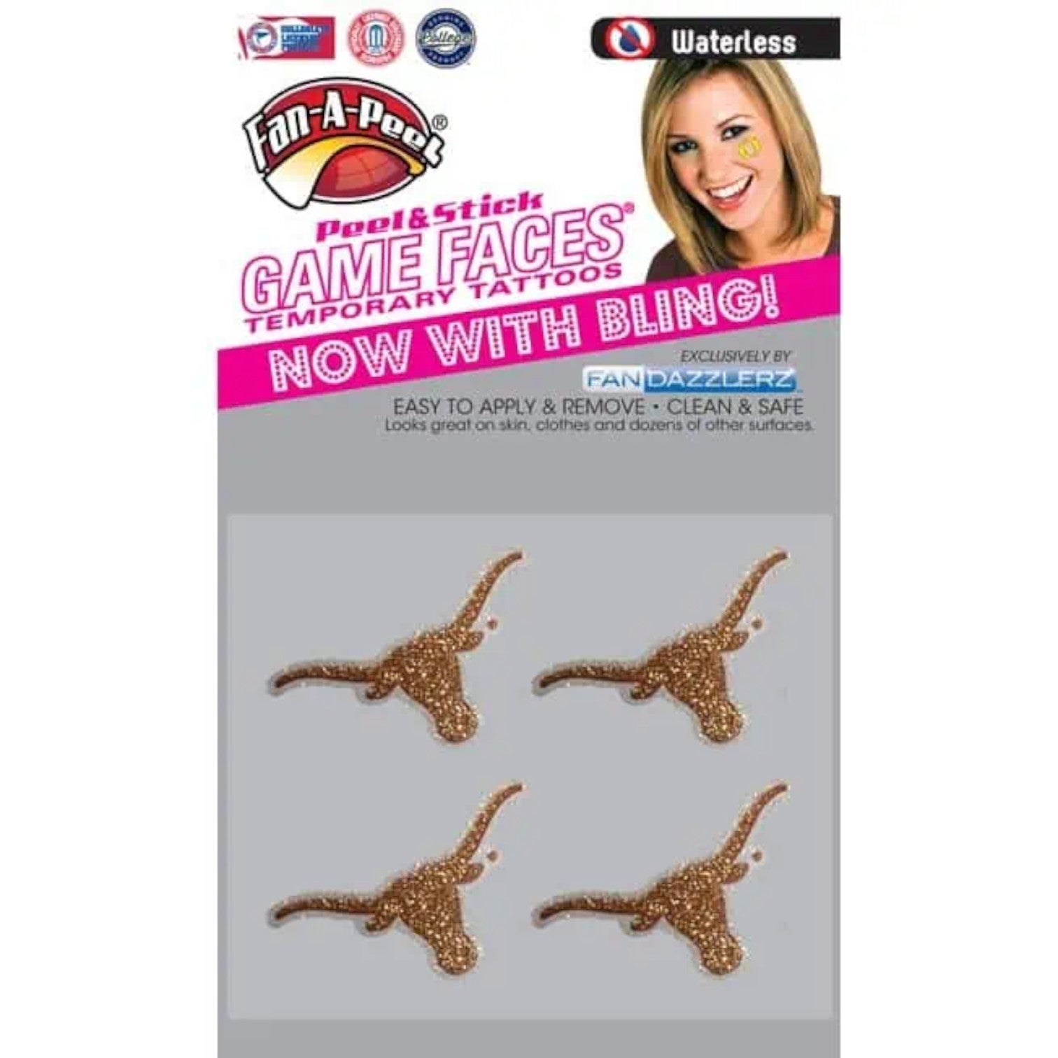 Texas Longhorn Glitter Bling Face Tattoos – 4 Pack