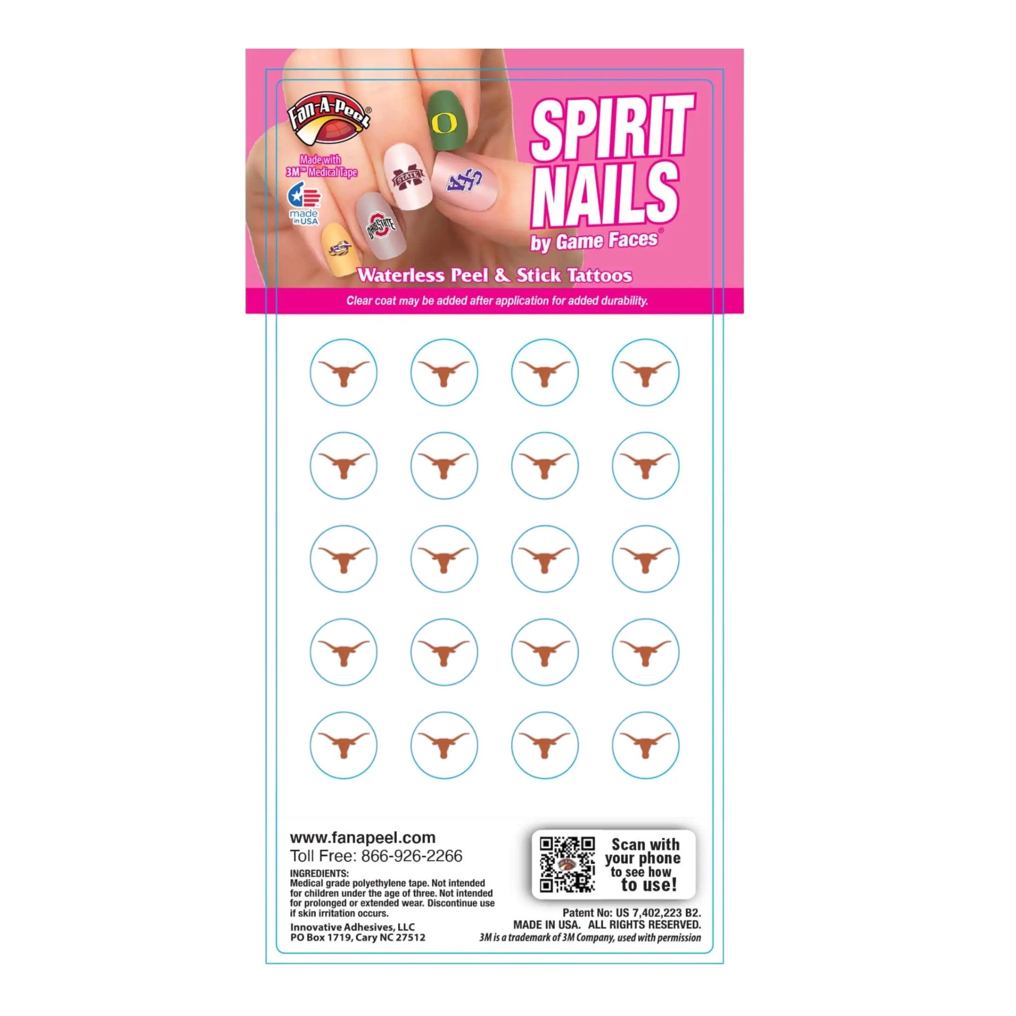 Texas Longhorns Spirit Accents Nails Mini Tattoo