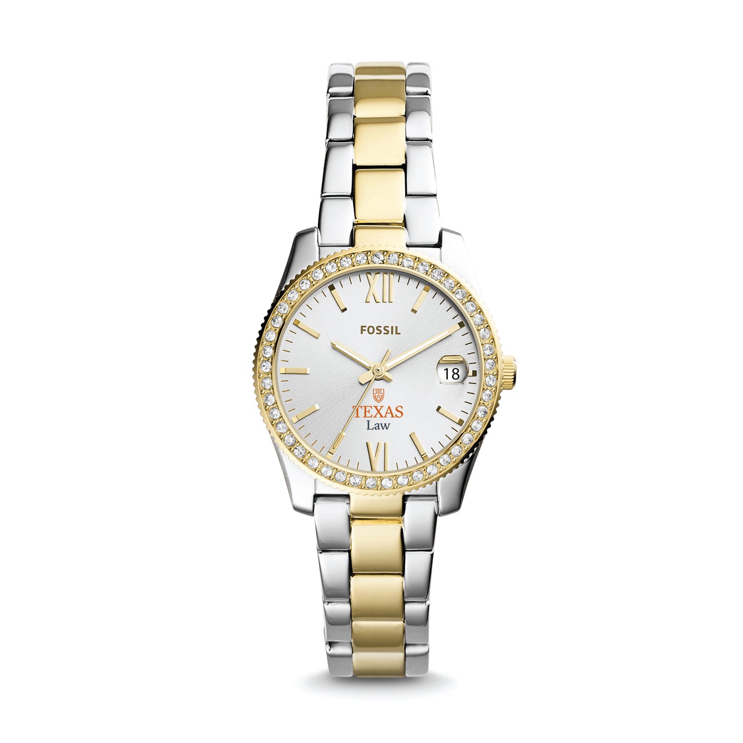 University of Texas School of Law Women's Fossil Scarlette Mini Mixed Metal Watch 