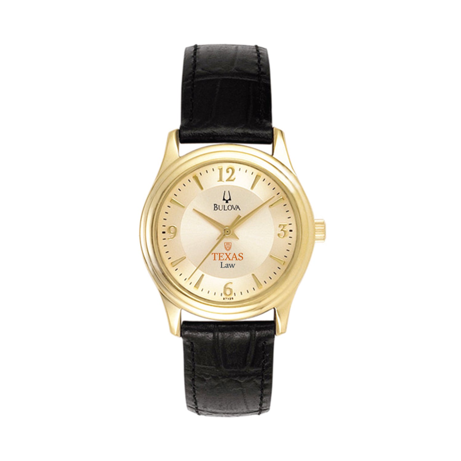University of Texas School of Law Women's Bulova Gold Plated with Black Leather Strap Watch