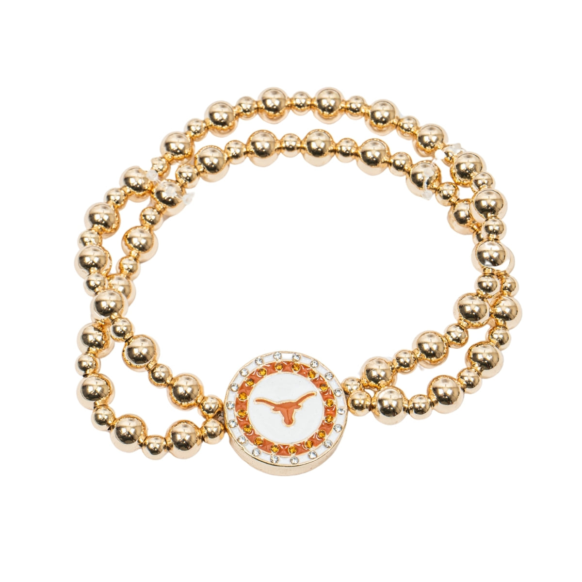 Texas Longhorns Pave Disc Two Row Ball Bead Stretch Bracelet