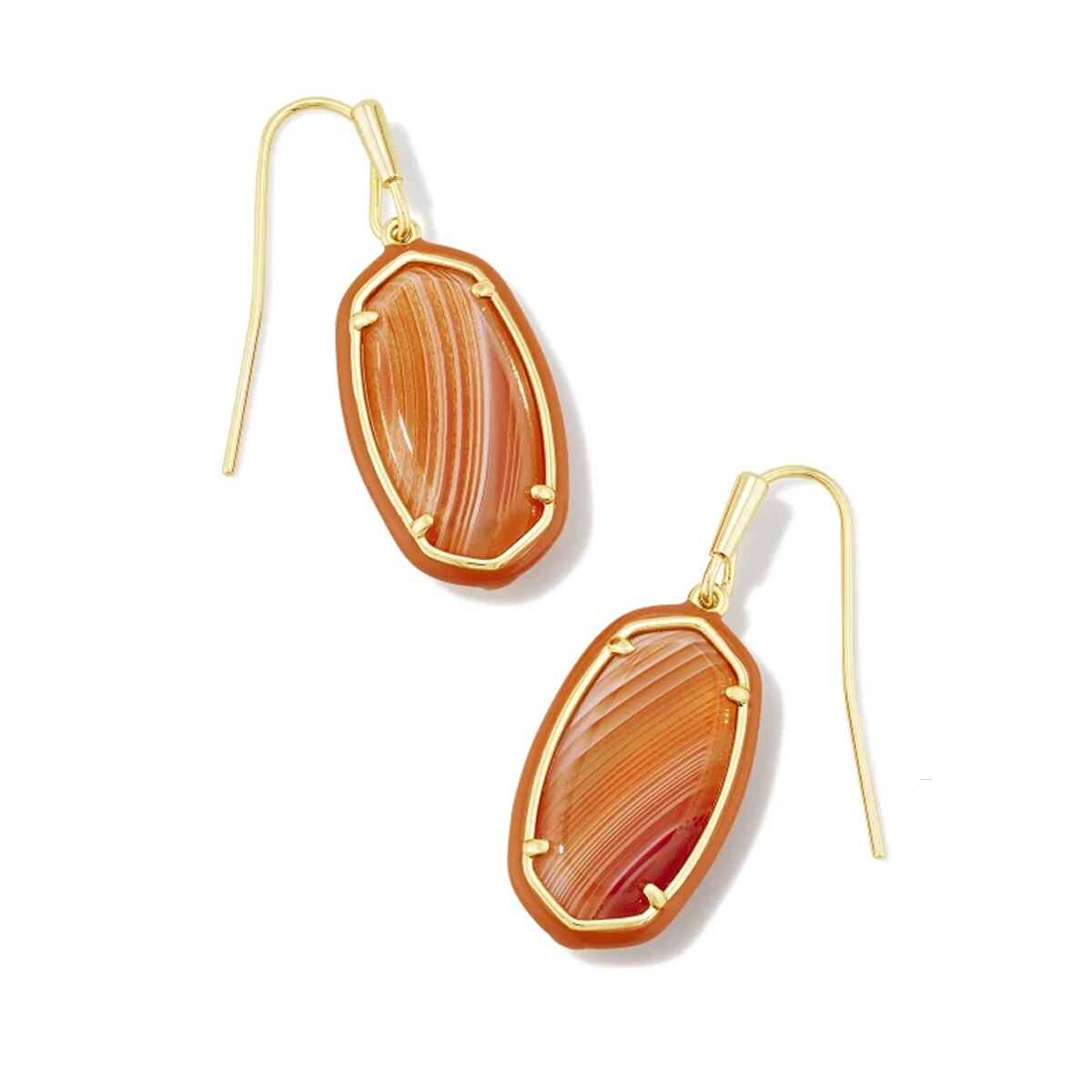 Kendra Scott Dani Gold Enamel Framed Drop Earrings in Orange Banded Agate