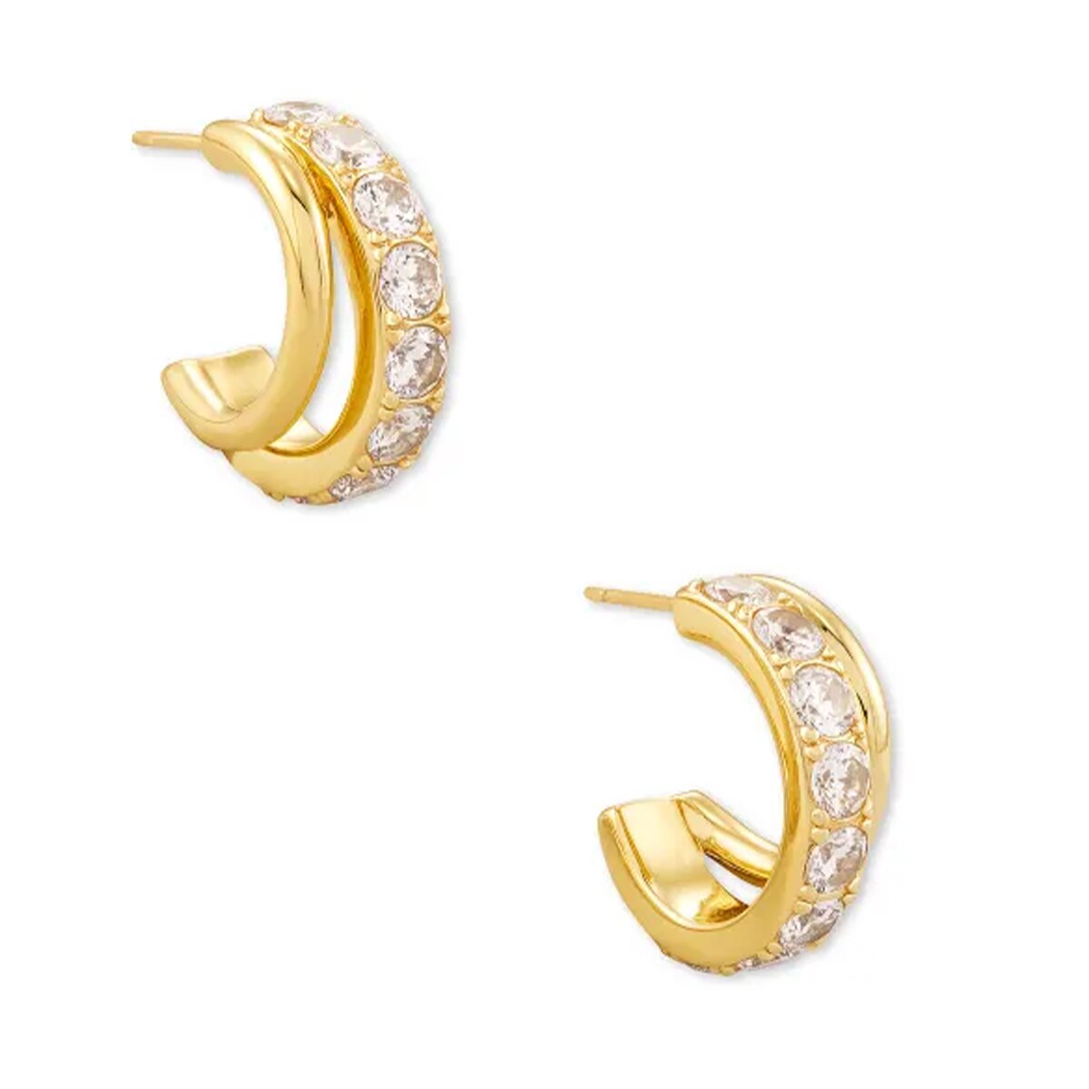 Kendra Scott Livy Gold Huggie Earrings in White Crystal