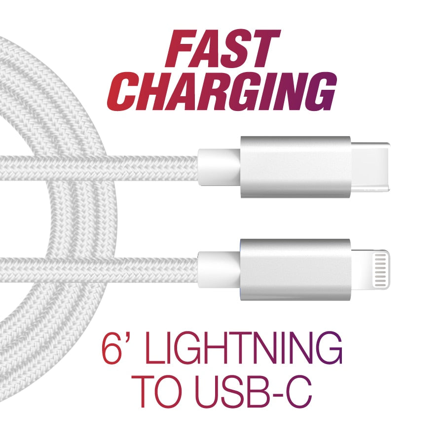 Casemetro 6' Braided Lightning to USB-C Fast Cable - White