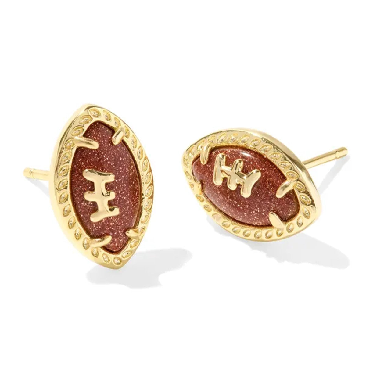 Kendra Scott Football Gold Stud Earrings in Orange Goldstone