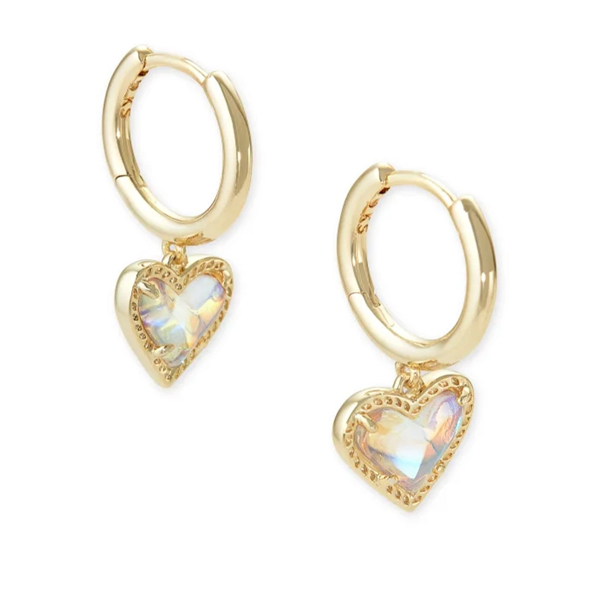 Kendra Scott Ari Heart Gold Huggie Earrings in Dichroic Glass