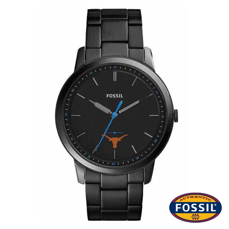 Fossil Texas Longhorns Minimalist Slim Black Stainless Steel Watch